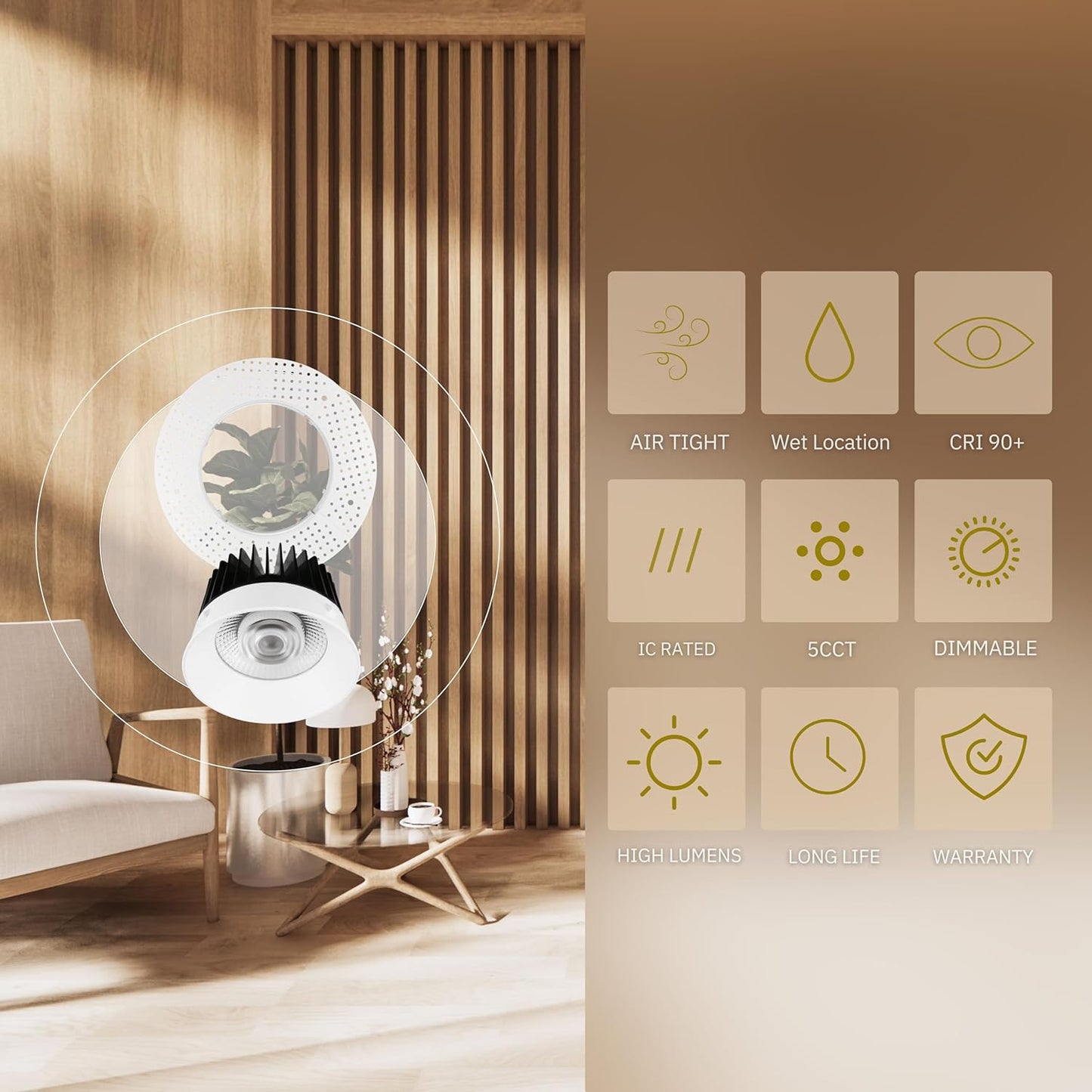 P-5442 6 Inch Trimless Round White 24W 1800 Lumens 5CCT Recessed Light