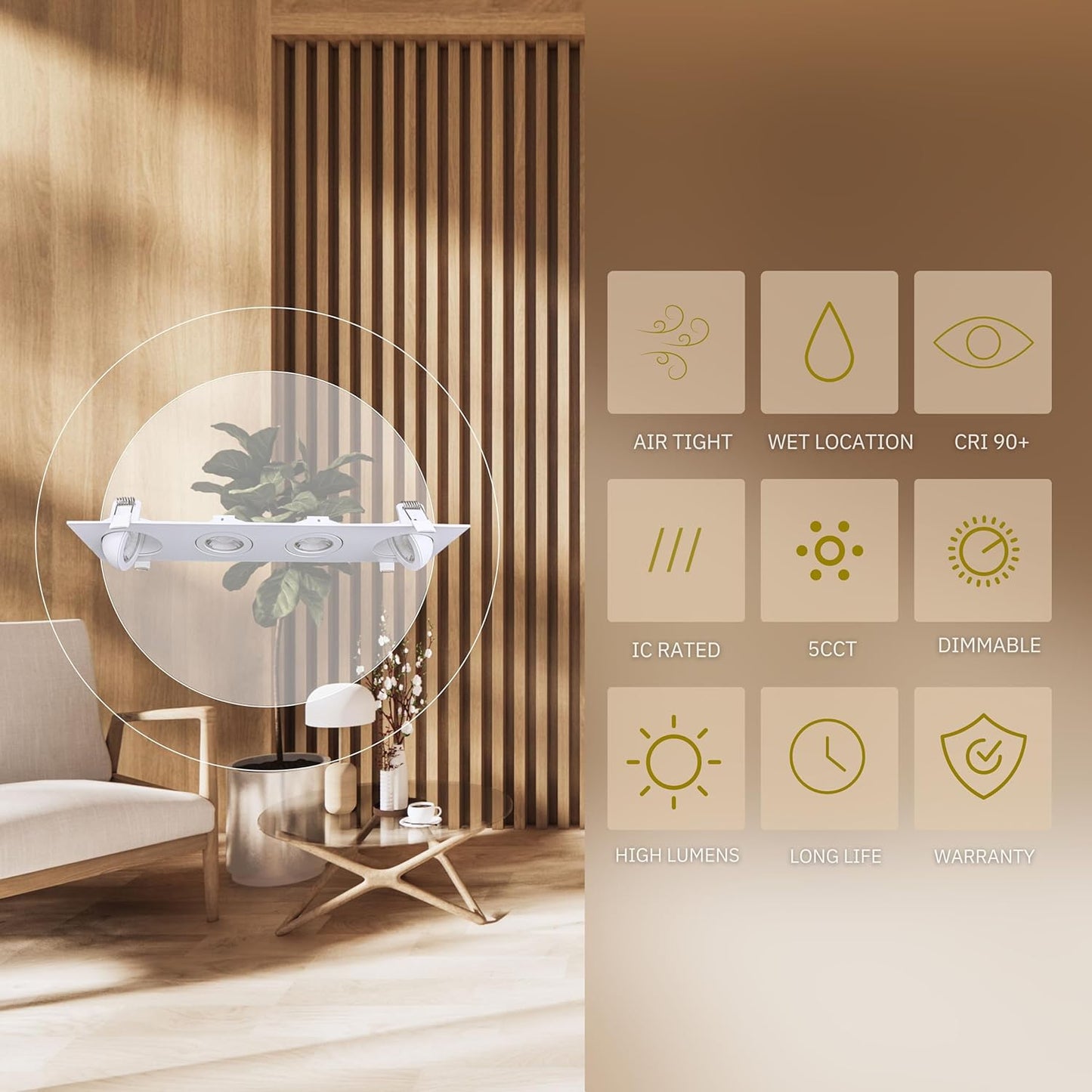 P-6544 3 Inch 4 Head Multiple Gimbal, White Finish 32 Watts, 2800 Lumens 5CCT Recessed Light