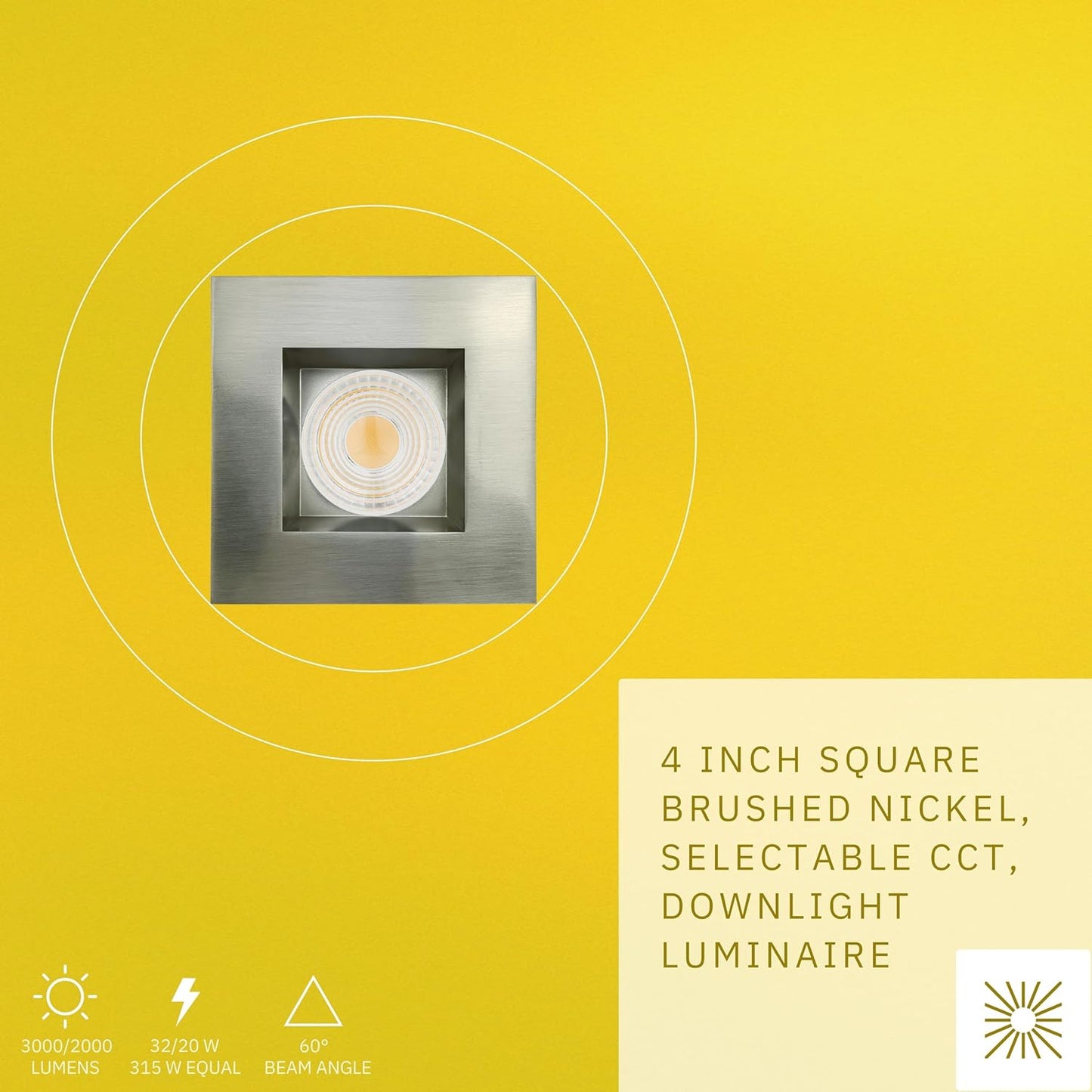 P-6484 4 Inch Square, Brushed Nickel Finish 32 Watts, 3000 Lumens 5CCT Recessed Light