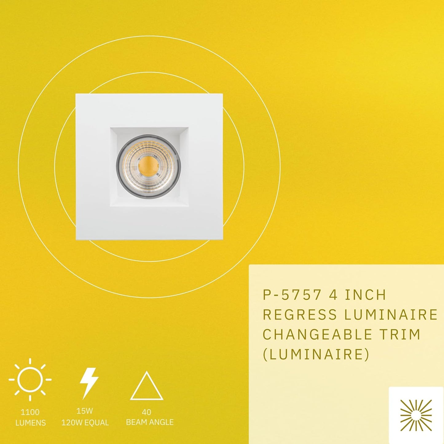 P-5757 4 Inch Square White Baffle 15W 1100 Lumens Soft White 27k Recessed Light