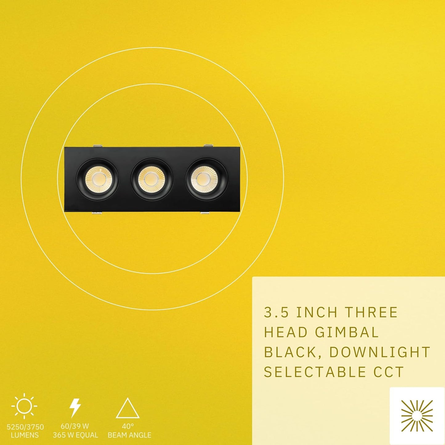 P-6496 3.5 Inch 3 Head Multiple Gimbal, Black Finish 60 Watts, 5250 Lumens 5CCT Recessed Light