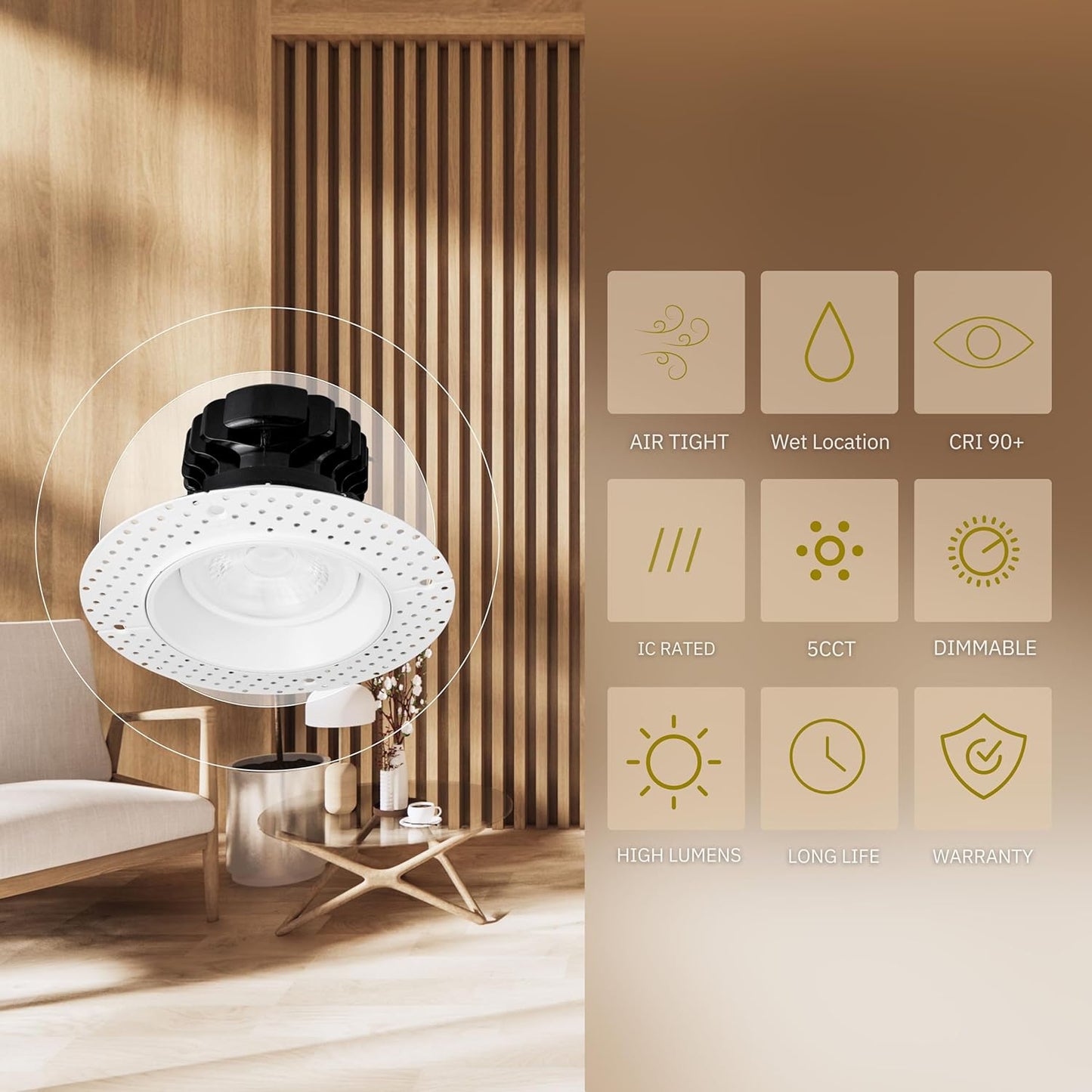 P-6165 4 Inch Trimless White Round 17W 1500 Lumens 5CCT Gimbal Light