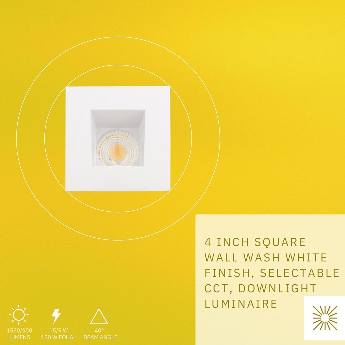 P-6459 4 Inch Square Wall Wash, White Finish 15 Watts, 1550 Lumens 5CCT Recessed Light