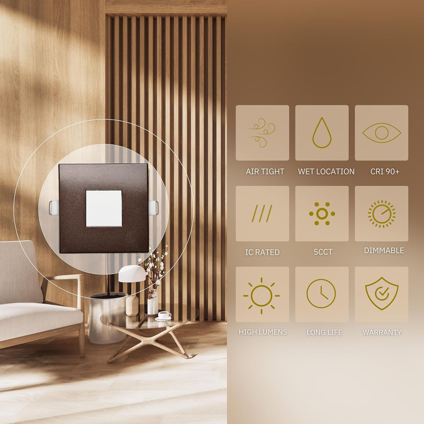 P-6624 2 Inch Slim Ultra-Thin Square, Bronze Finish 5 Watts, 300 Lumens 5CCT Recessed Light
