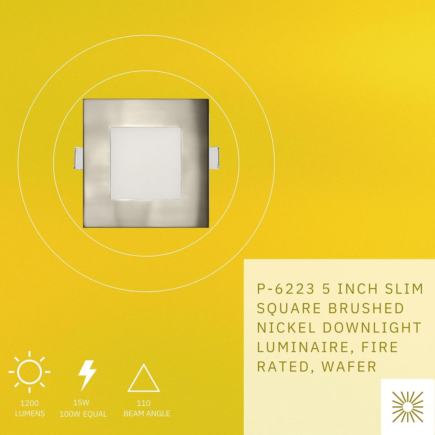 P-6223 5 Inch Square Brushed Nickel 15W 1200 Lumens 5CCT Slim Light