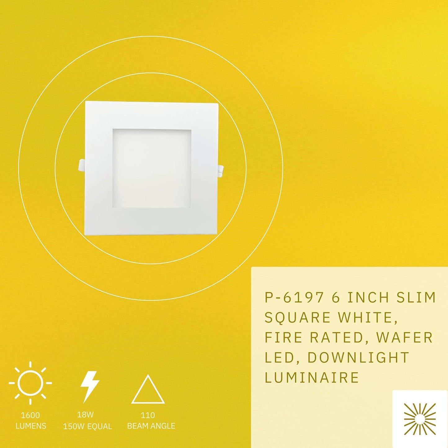 P-6197 6 Inch Square White 18W 1600 Lumens 5CCT Slim Light
