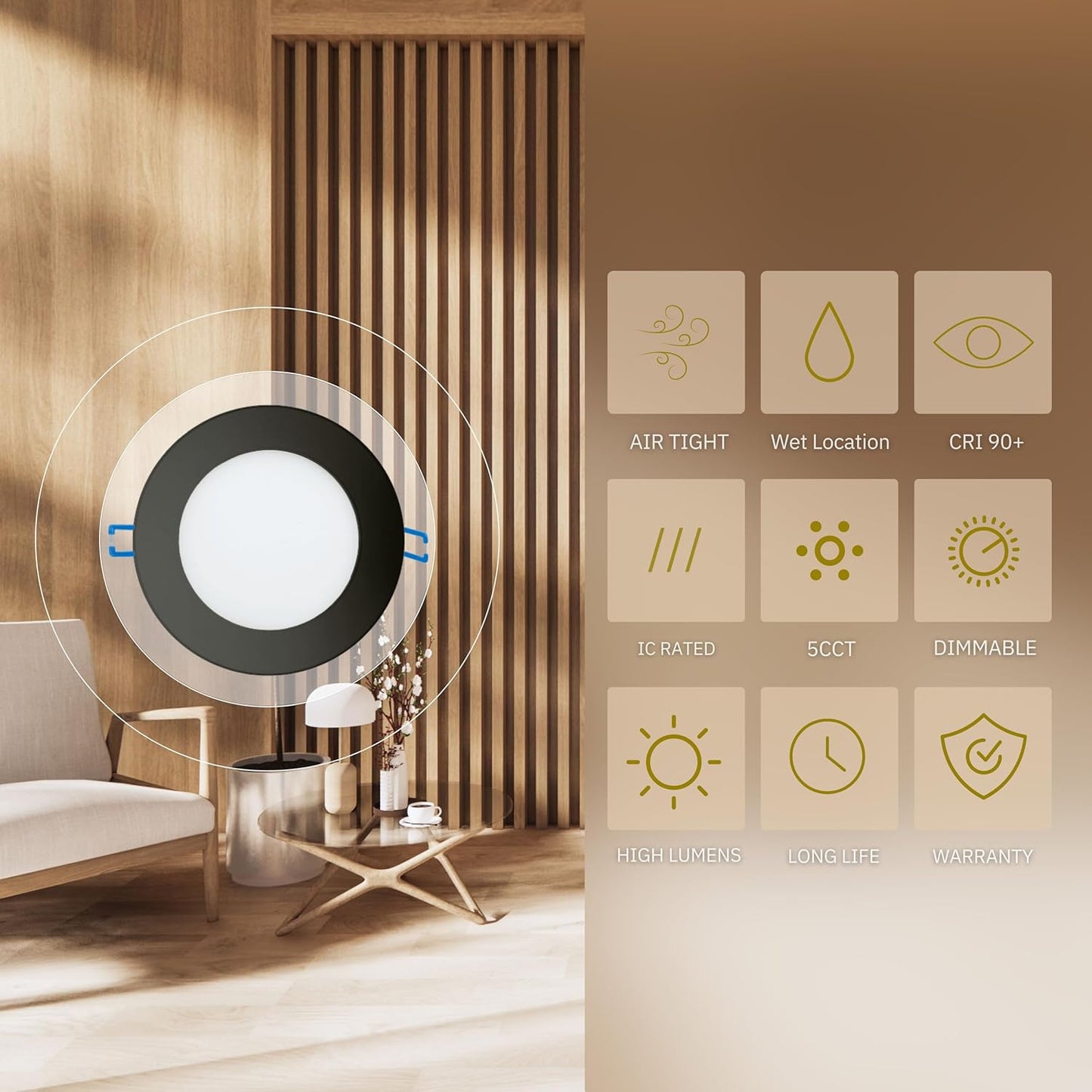 P-5871 3 Inch Round Black 8W 500 Lumens 5CCT Slim Ultra-Thin Light