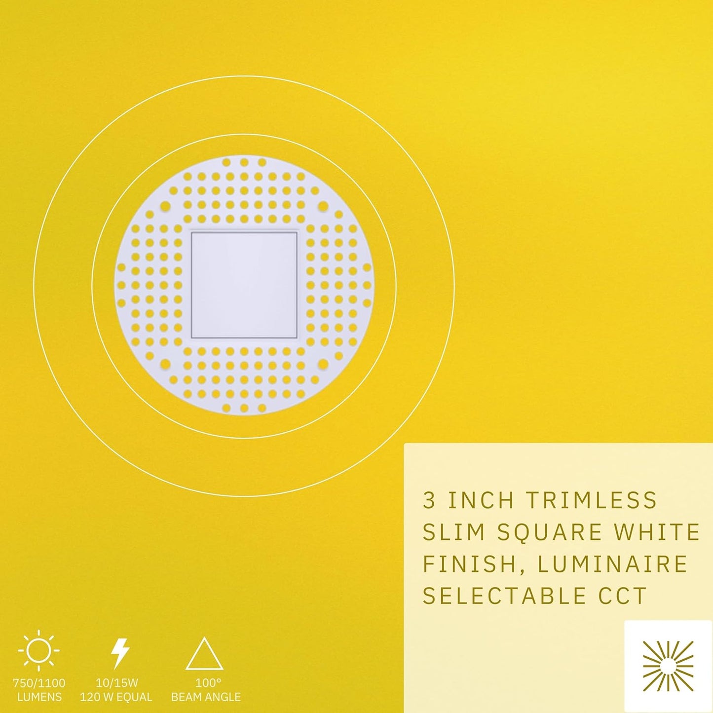 P-6591 3 Inch Trimless Slim Square, White Finish 15 Watts, 1200 Lumens 5CCT Recessed Light
