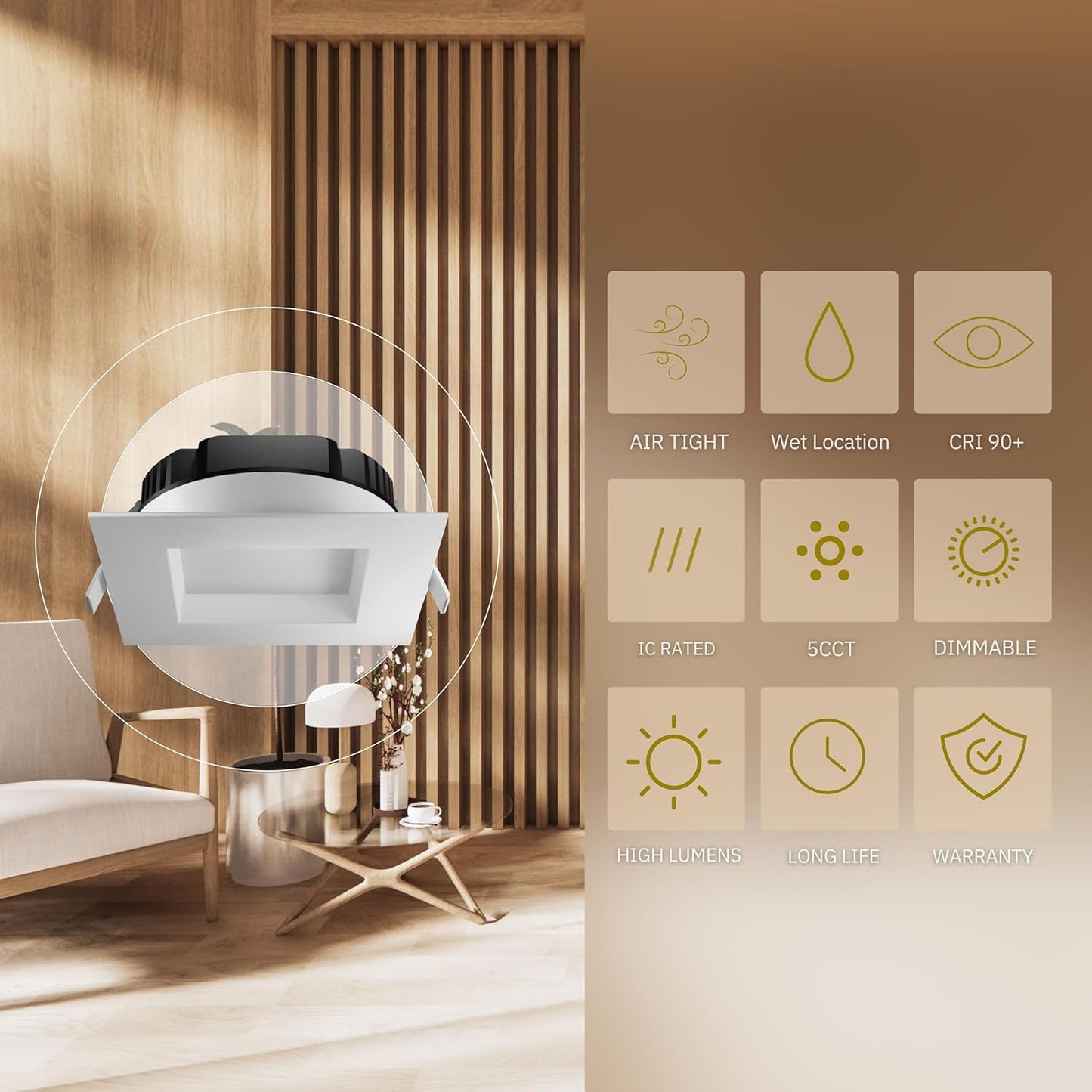 P-6096 6 Inch Square White 10W 2700 Lumens 5CCT Slim Light