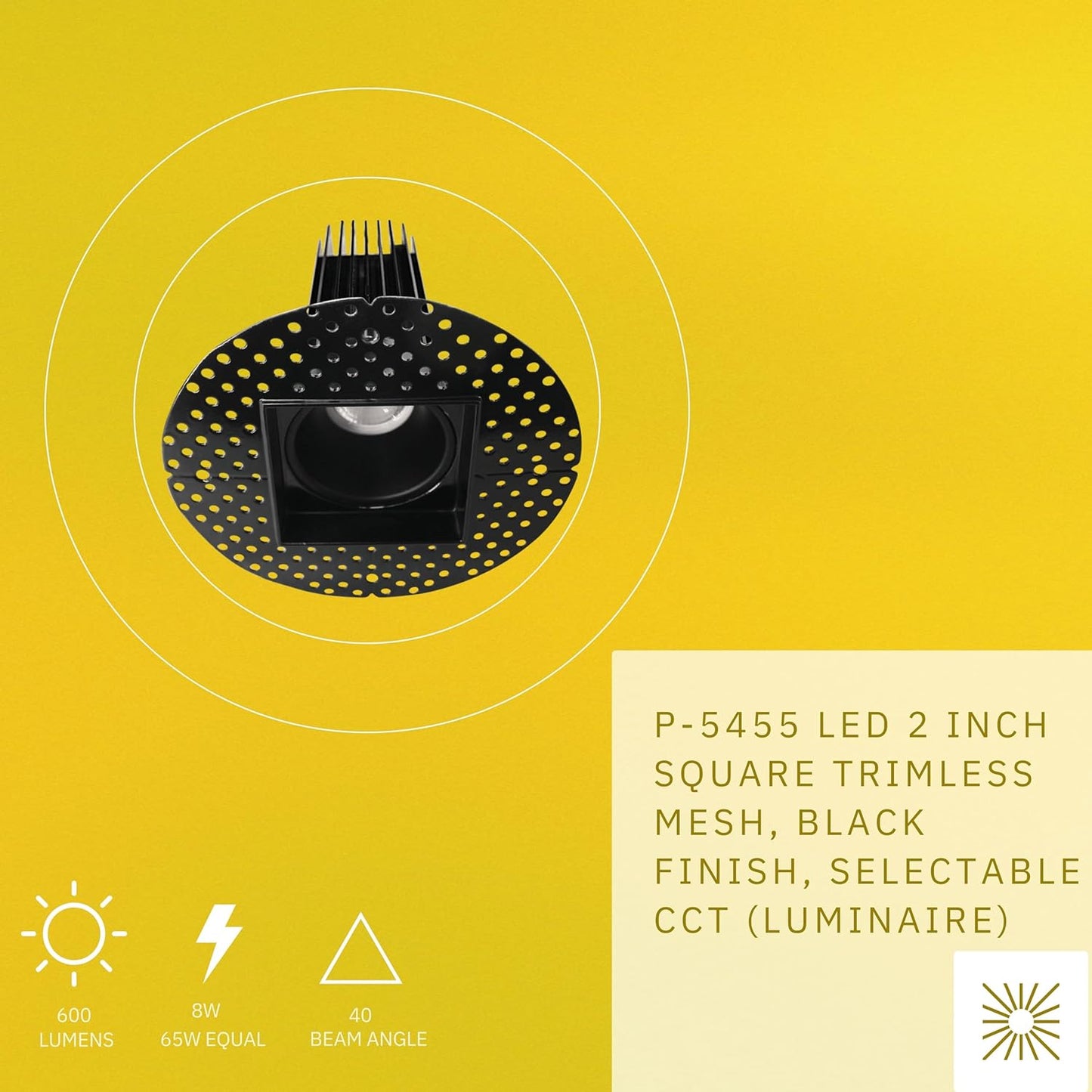 P-5455 2 Inch Trimless Square Black 8W 600 Lumens 5CCT Recessed Light