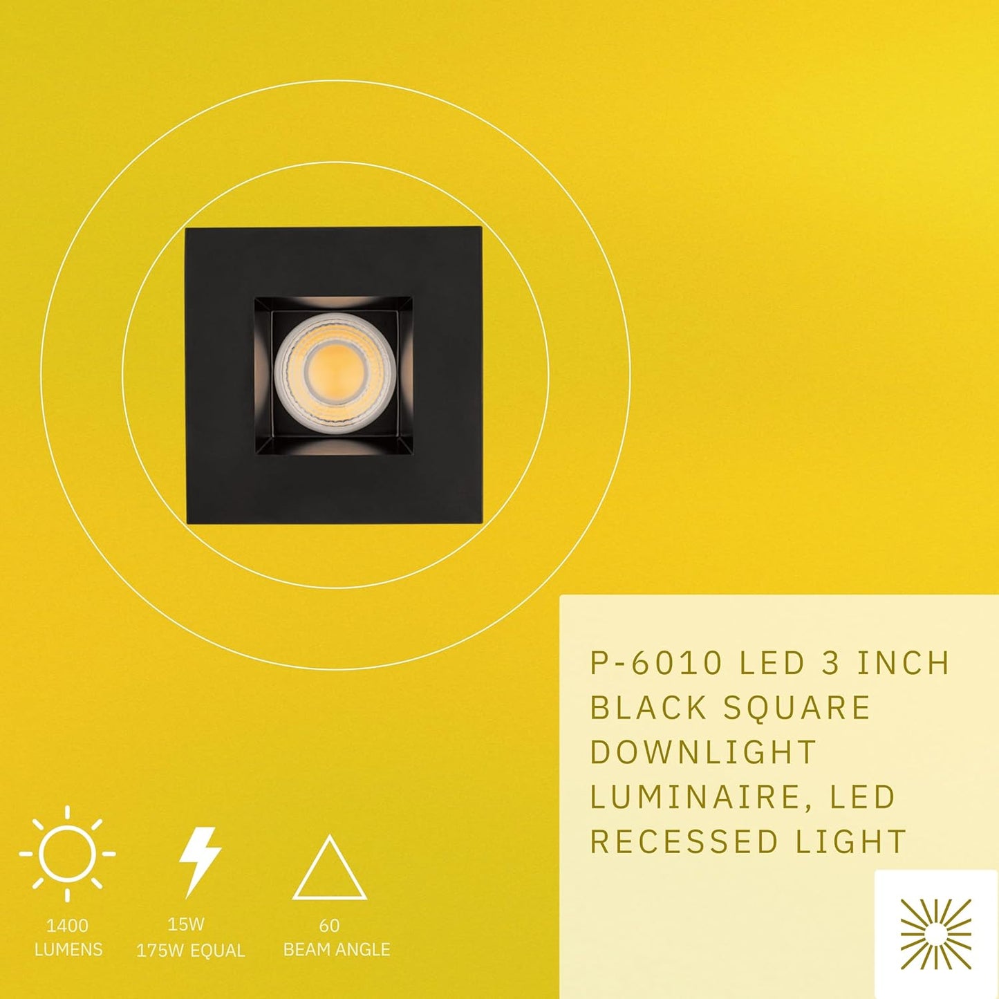P-6010 3 Inch Black Square 15W 1400 Lumens 5CCT Recessed Light