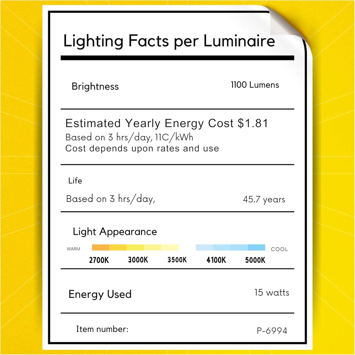 P-6994 1.5 Inch Millwork Trimless Round Black HO 15W, 1100 Lumens 5CCT Recessed Light, Non-IC