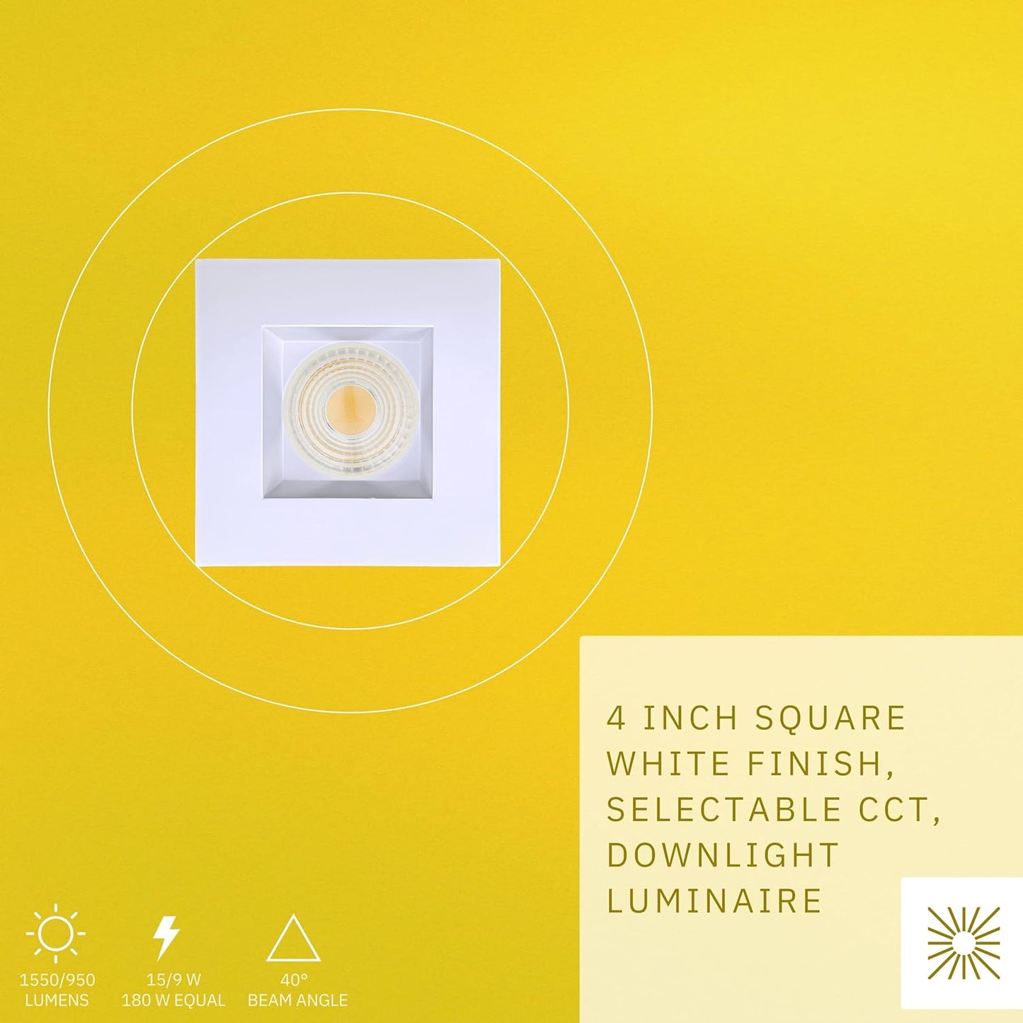 P-6453 4 Inch Square, White Finish 15 Watts, 1550 Lumens 5CCT Recessed Light