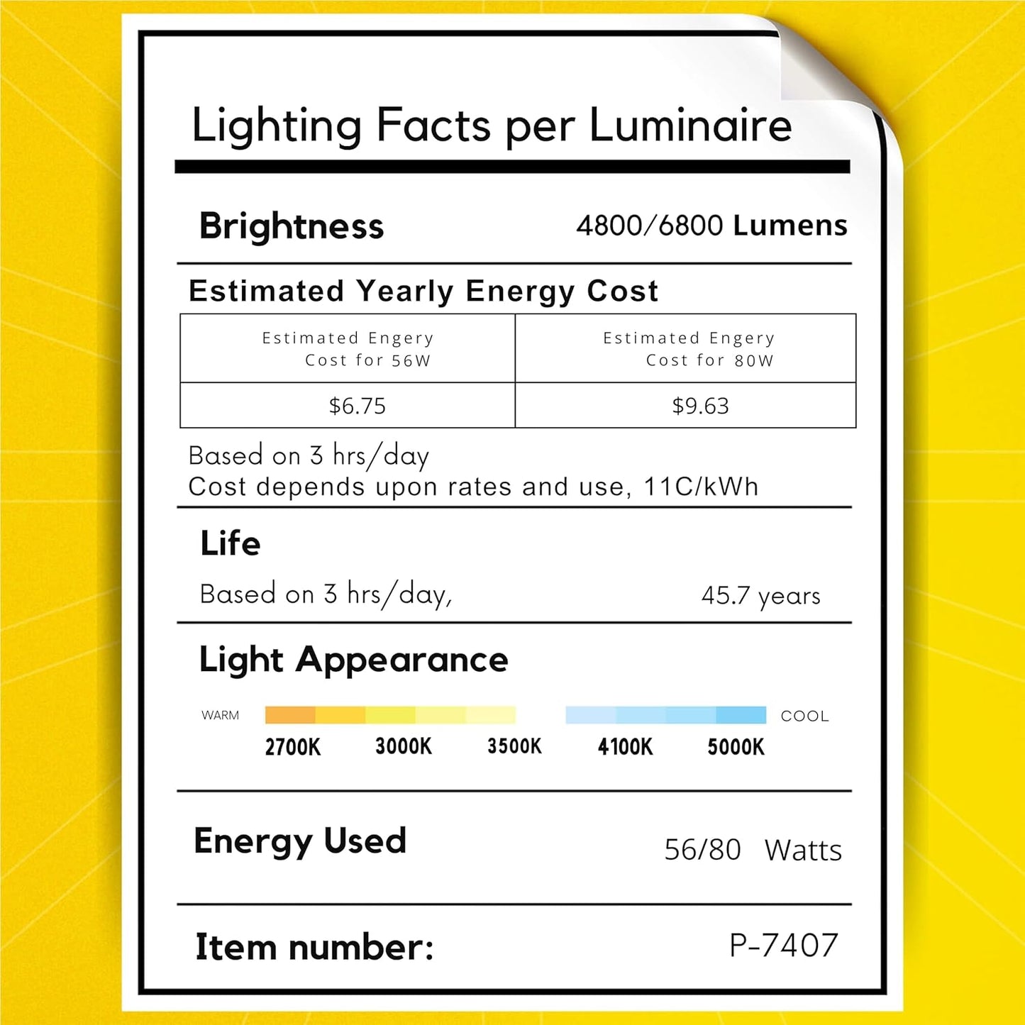 P-7407 2 inch Trimless Quadruple Head Round White HO, 56/80W, 4800/6800 Lumens, 5CCT Recessed Light