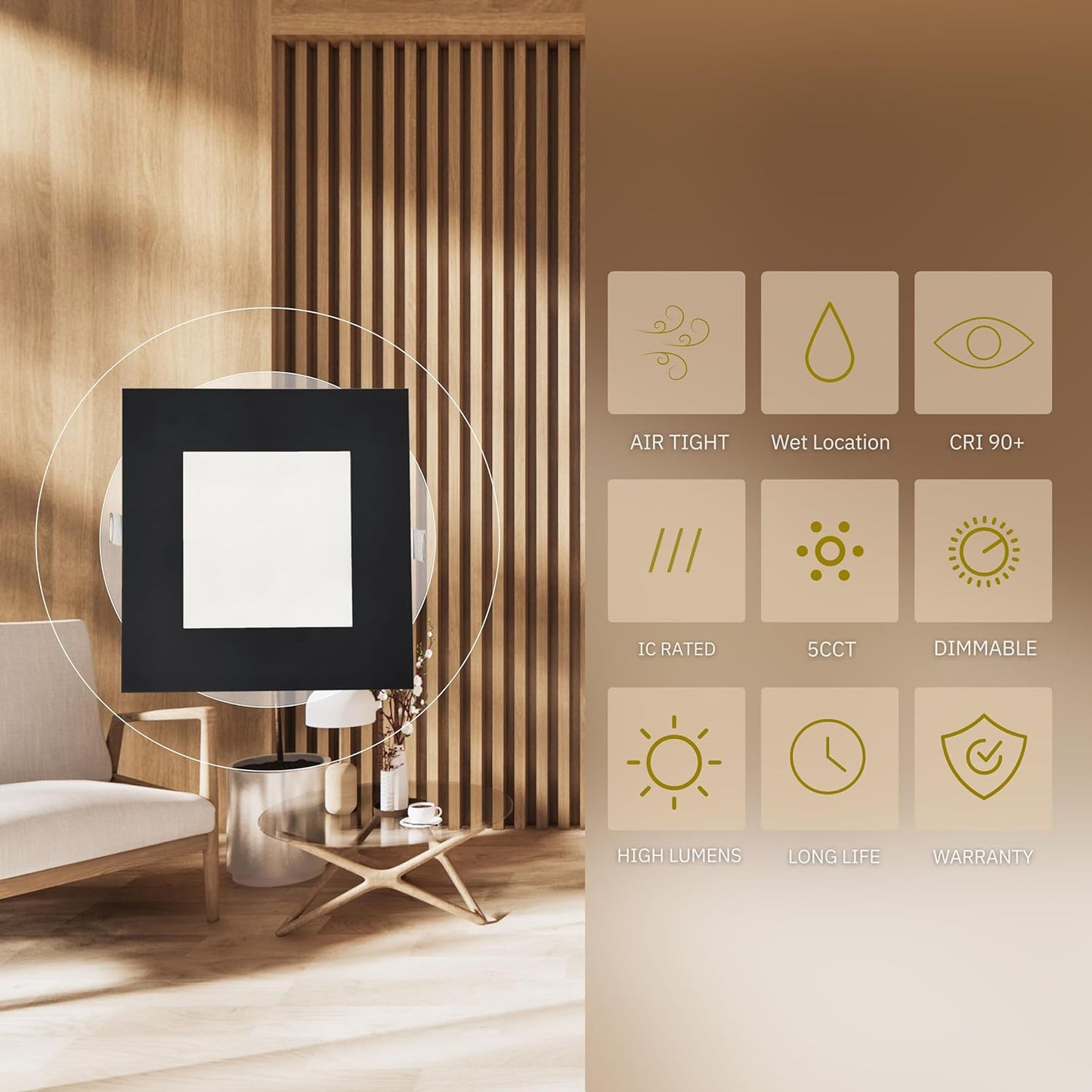 P-5158 6 Inch Square Black 18W 1400 Lumens 5CCT Slim Ultra-Thin light