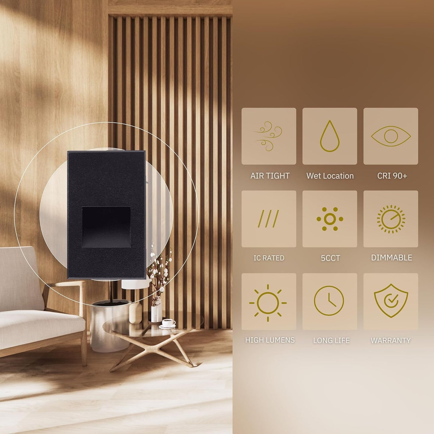 P-6093 Black 3W 125 Lumens 5CCT Vertical Step Lights