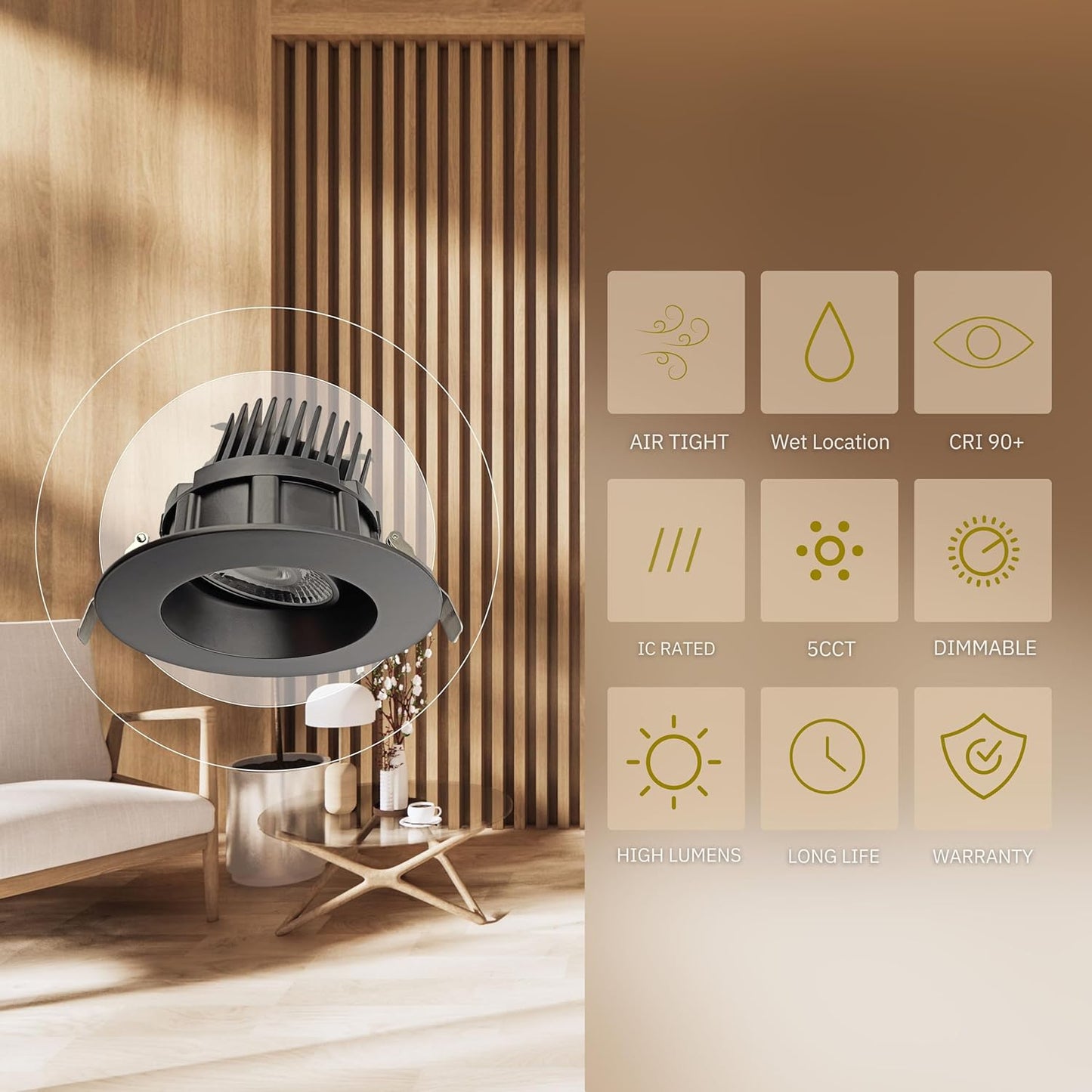 P-6089 6 Inch Round Black 22W 2200 Lumens 5CCT Gimbal Light