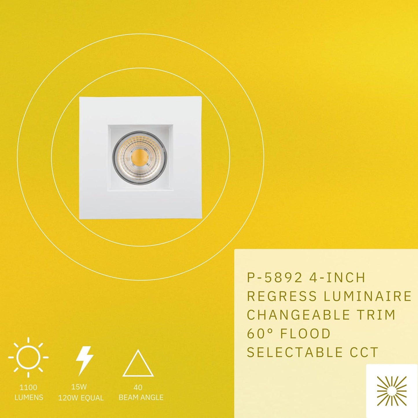 P-5892 4 Inch Square White Smooth 15W 1100 Lumens 5CCT Recessed Light