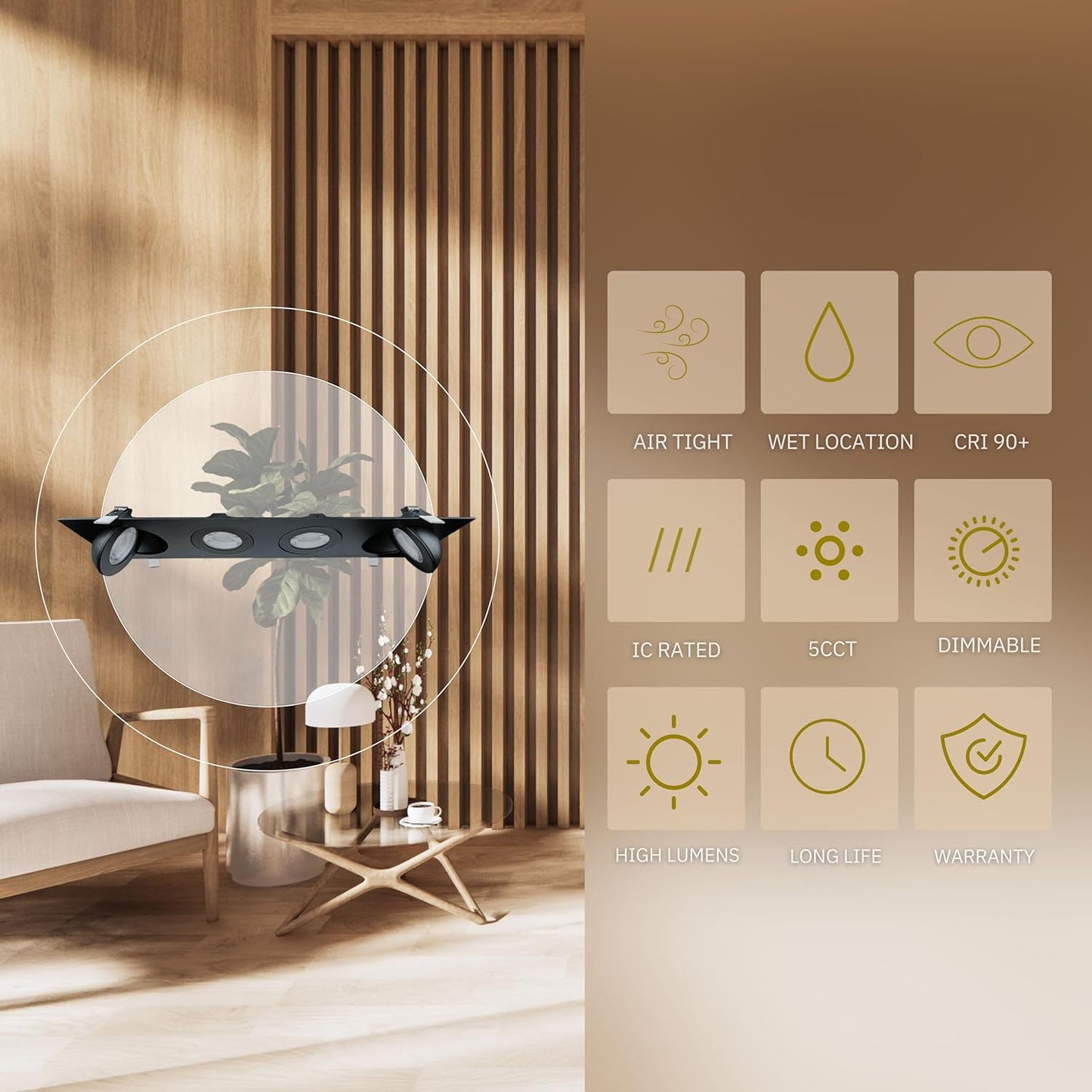 P-6558 3.5 Inch 4 Head Multiple Gimbal, Black Finish 36 Watts, 3200 Lumens 5CCT Recessed Light