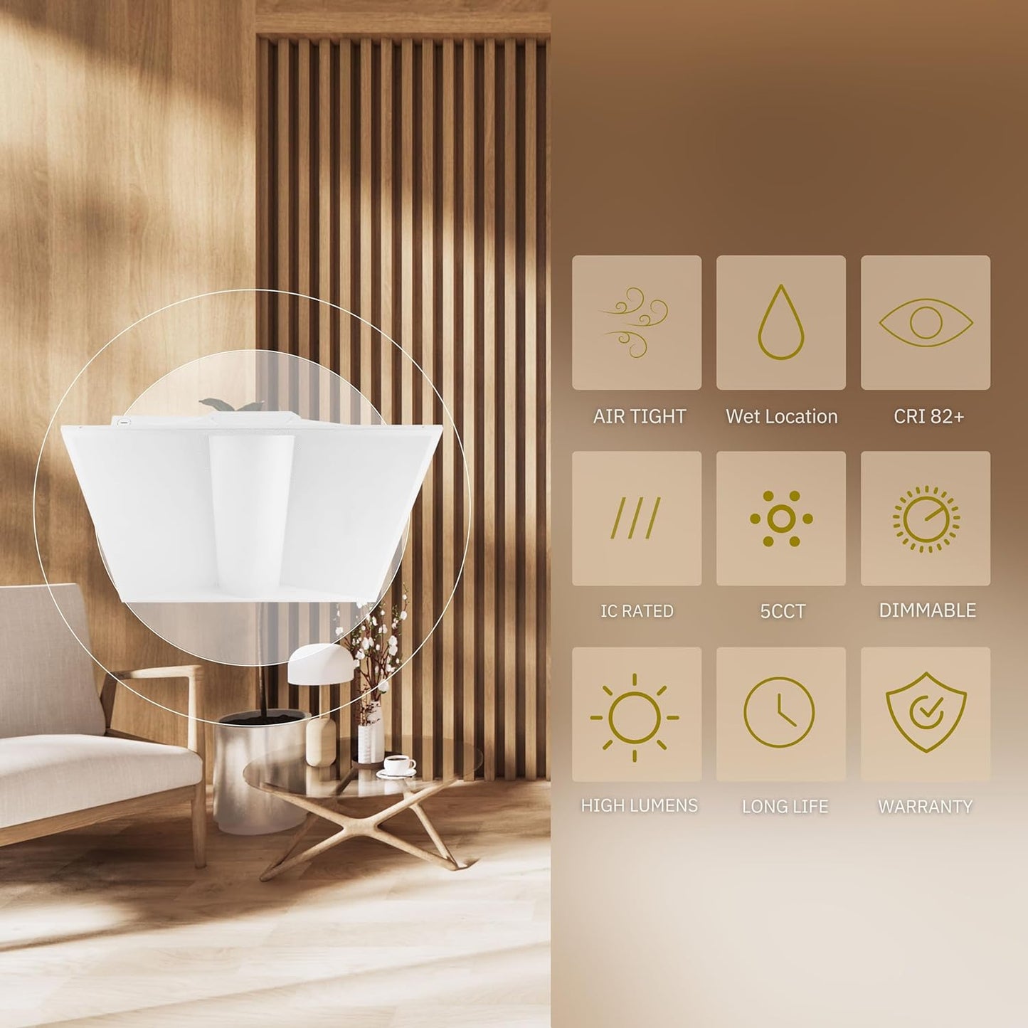 P-6101 2X2 Center Basket White 30W/40W/50W 6130 Lumens 4CCT Troffer Panel