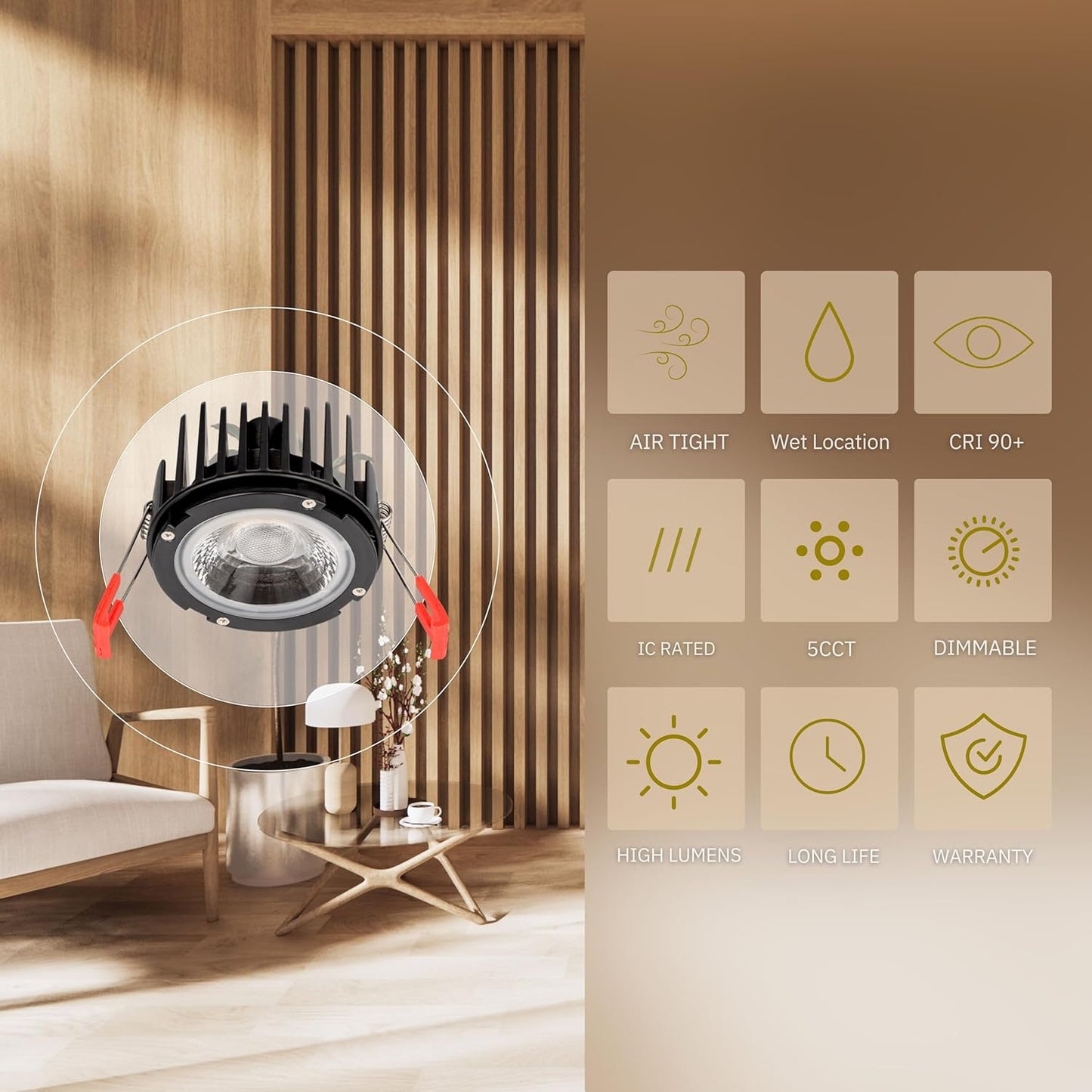 P-5893 4 Inch Deep Round White Smooth 15W 1100 Lumens 5CCT Recessed Light
