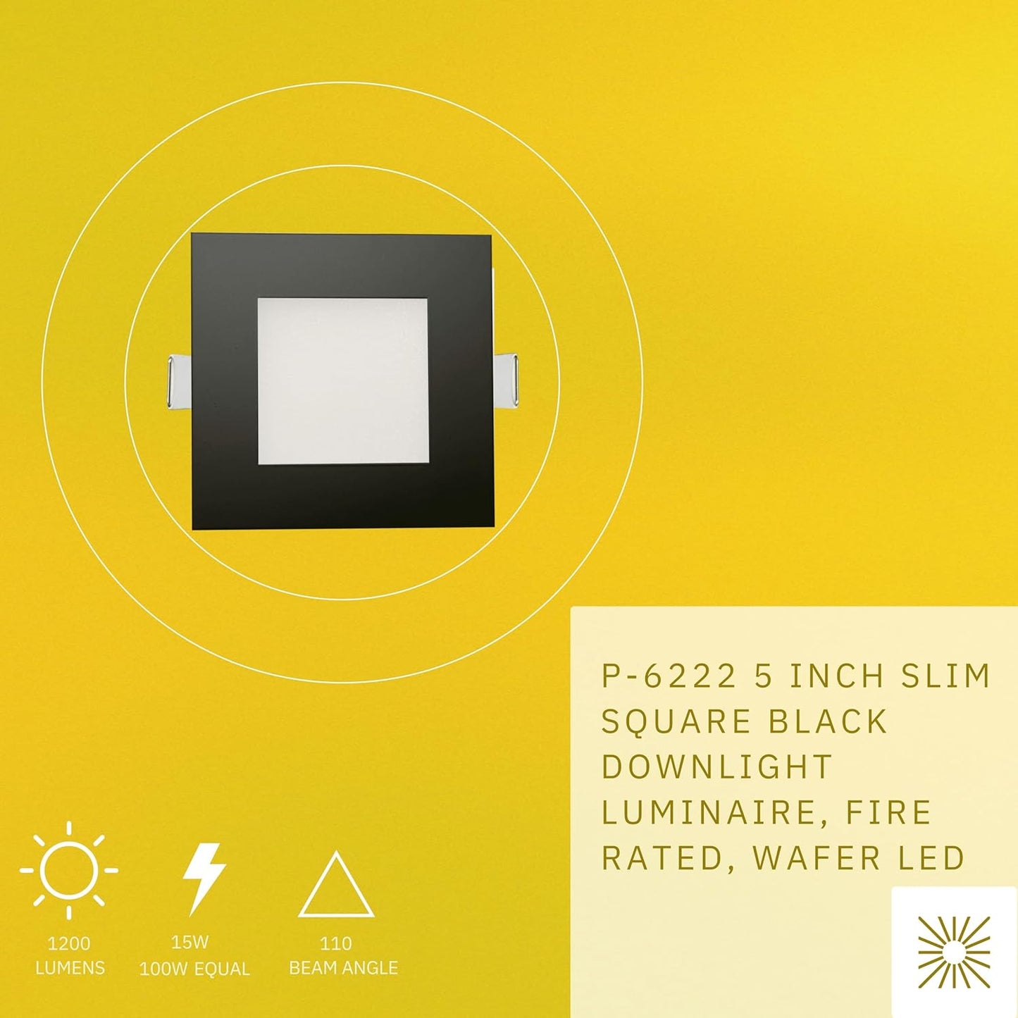 P-6222 5 Inch Square Black 15W 1200 Lumens 5CCT Slim Light