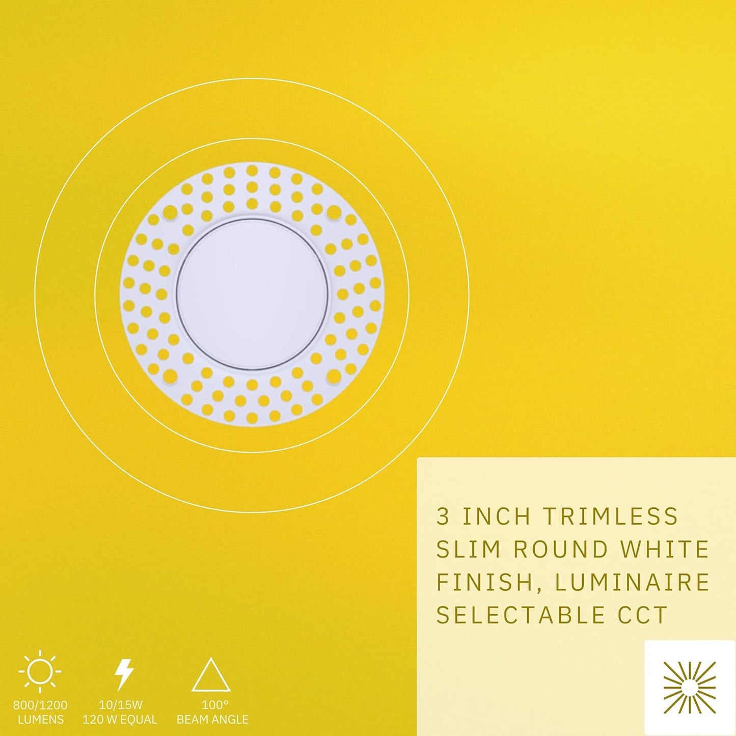 P-6590 3 Inch Trimless Slim Round, White Finish 15 Watts, 1200 Lumens 5CCT Recessed Light