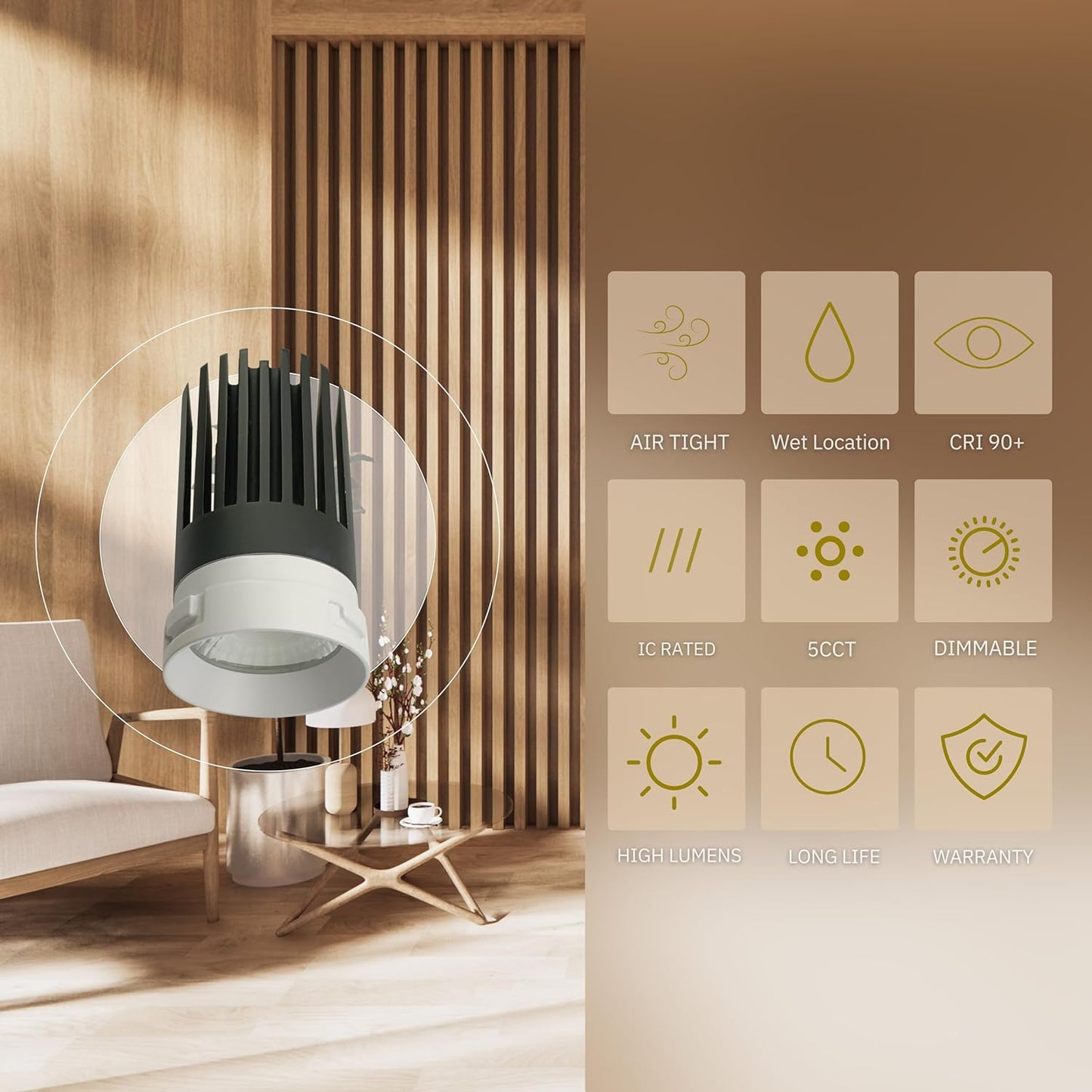 P-6077 3 Inch Trimless Square White 14W 1100 Lumens 5CCT Recessed Light