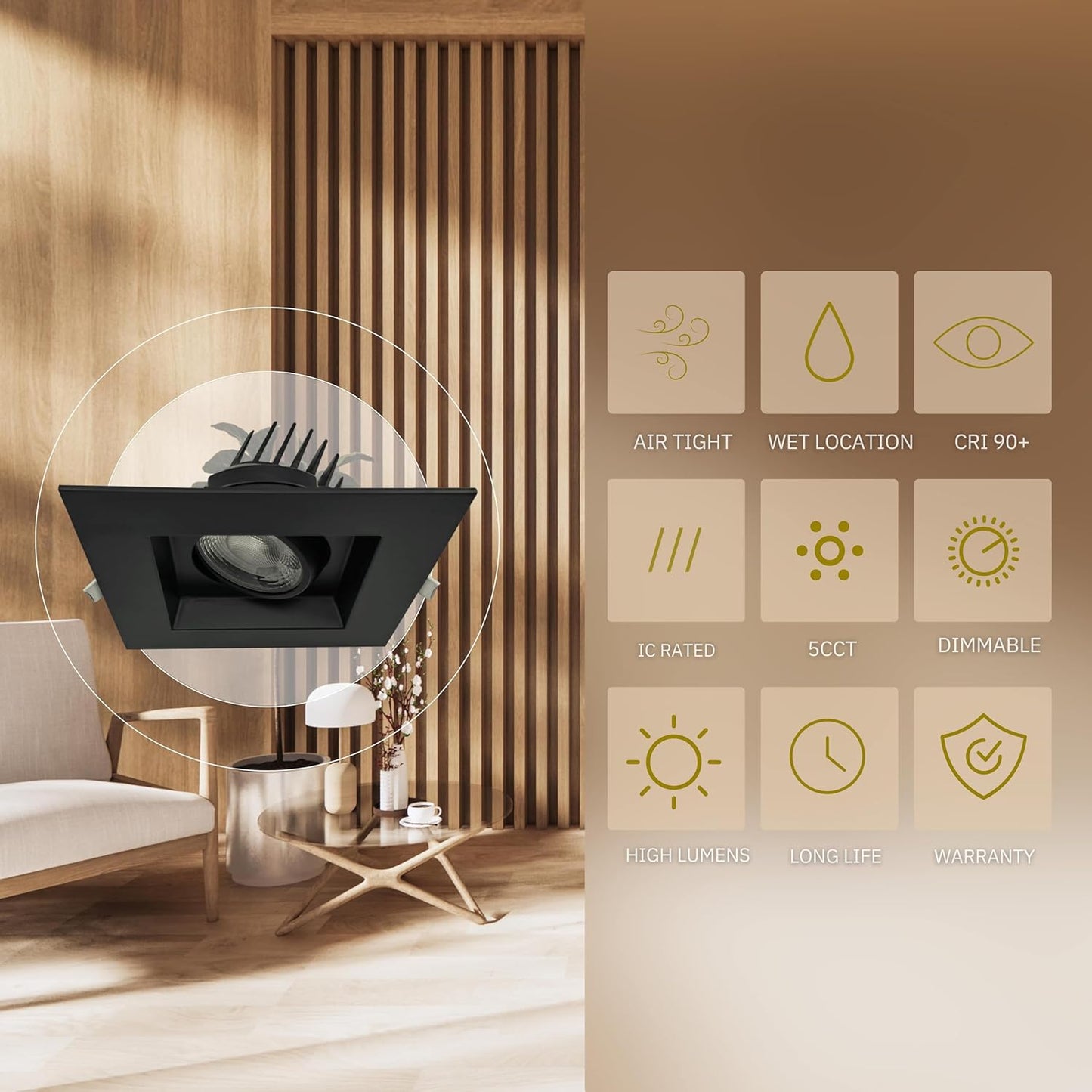P-6395 3.5 Inch Regress Gimbal Square Black 14W=125W, 1400 Lumens 5CCT Recessed Light