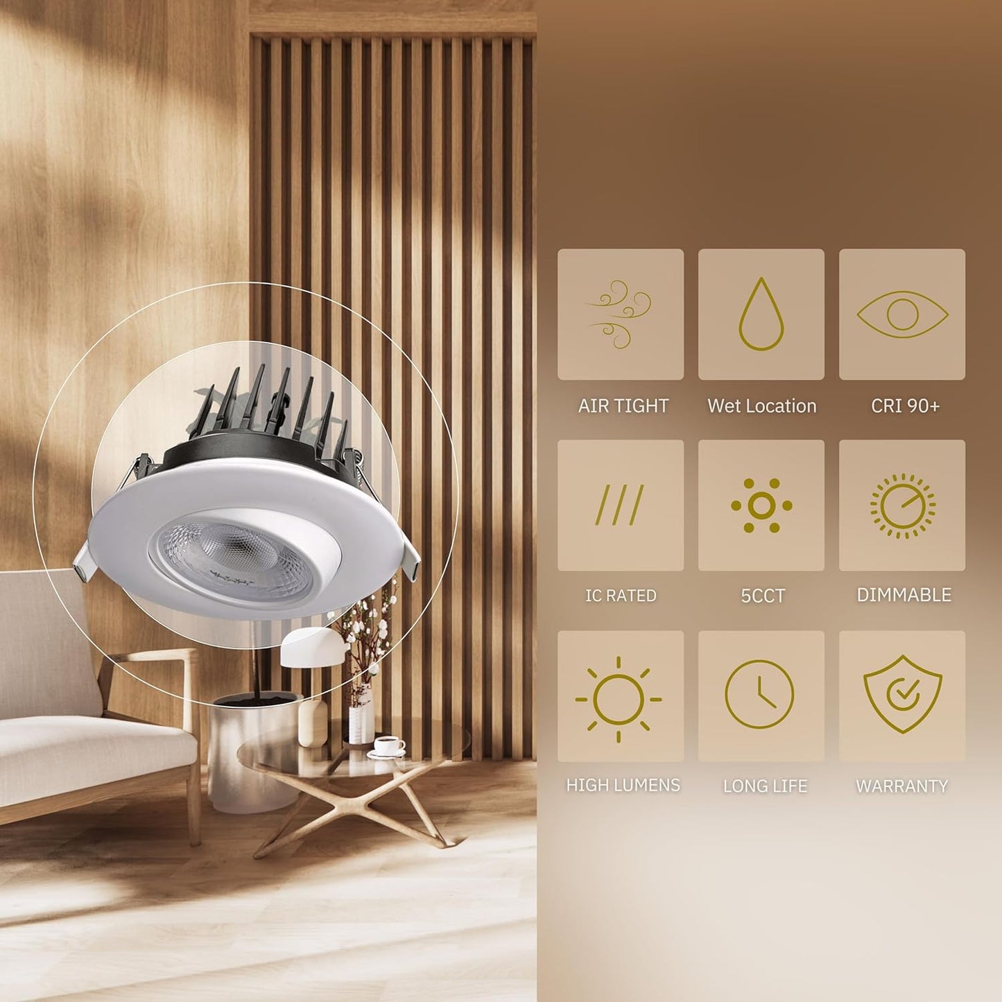 P-6174 3.5 Inch Round White 14W 1400 Lumens 5CCT Gimbal Light