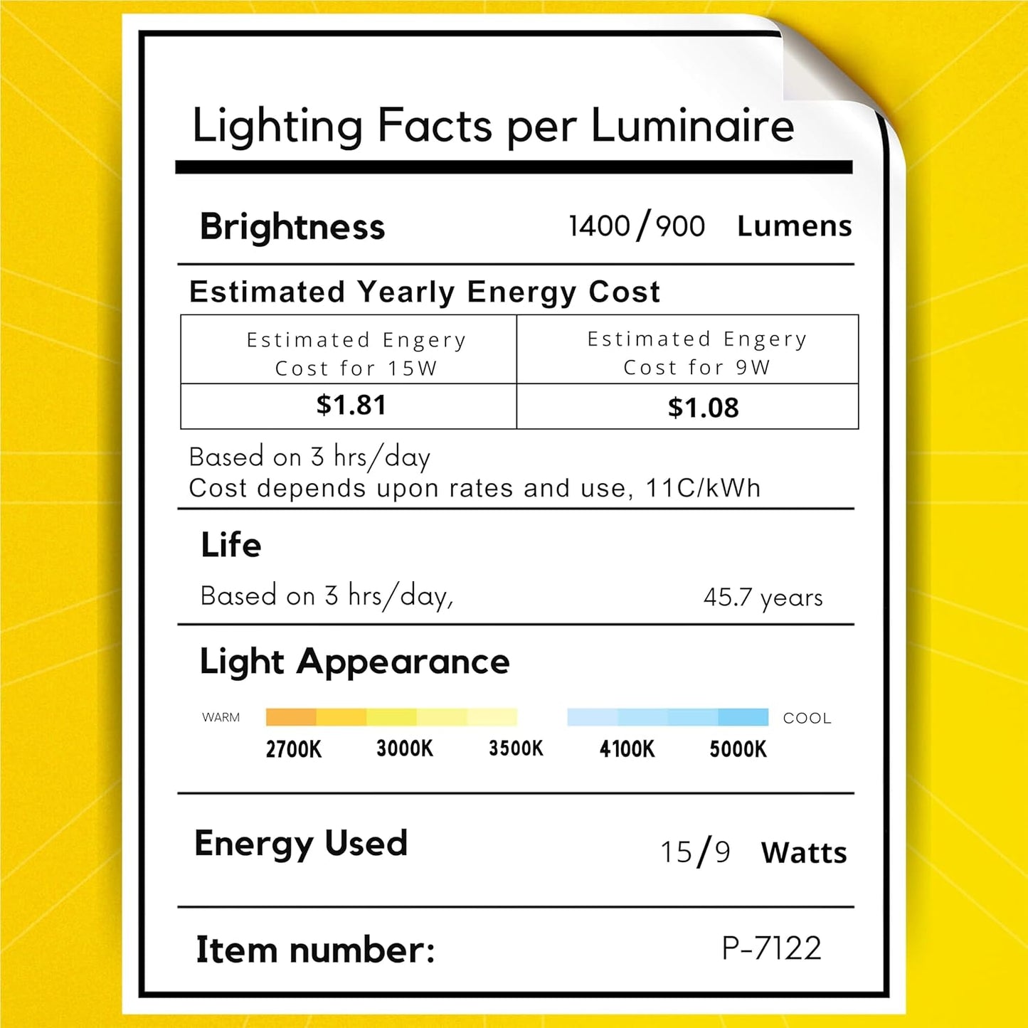 P-7122 3.5 inch Round White 15-9W, 1400-900 Lumens 5CCT Recessed Light