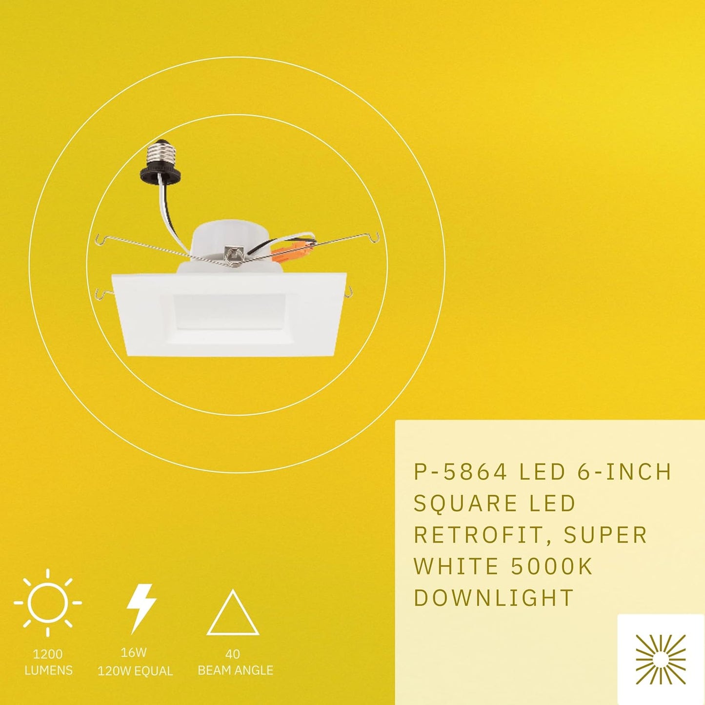 P-5864 6 Inch Square White Smooth 16W 1200 Lumens Super White 5k Retrofit Light