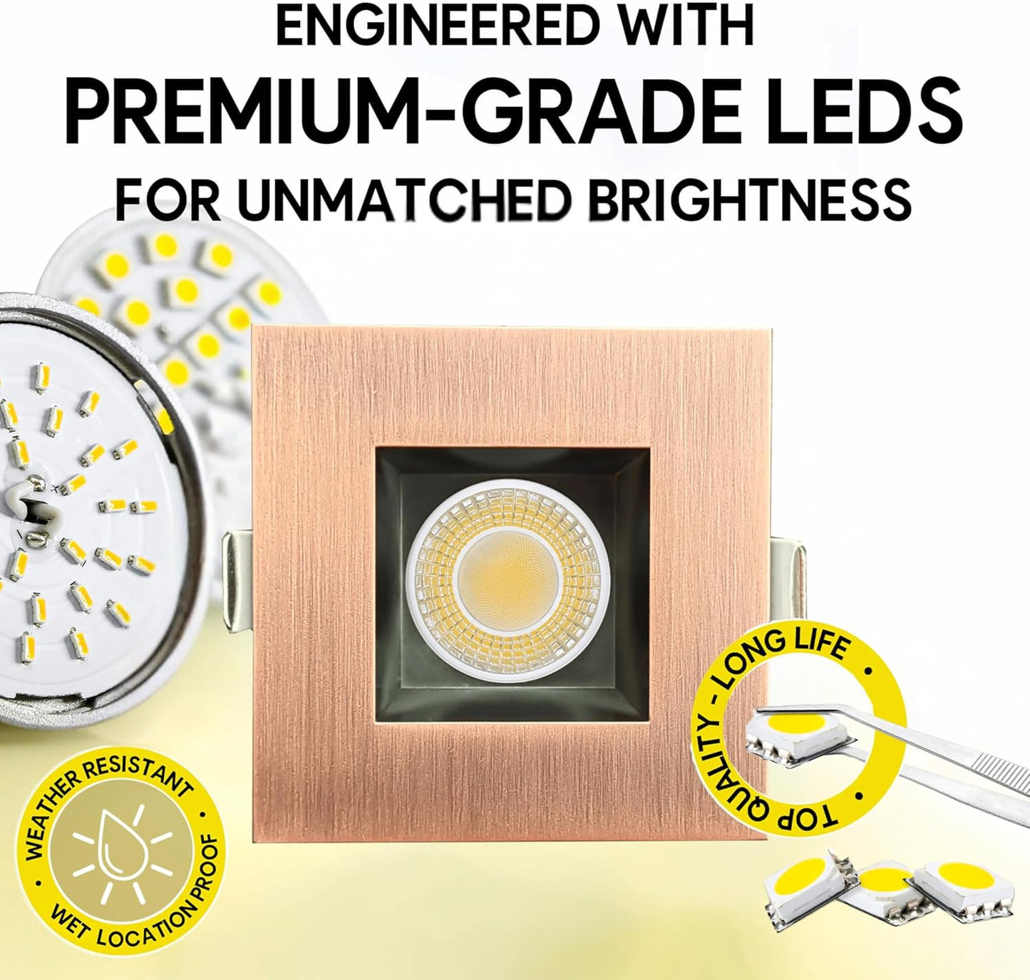 P-6985 3 inch Square Brushed Copper HO Downlight Luminaire 15W=175W, 1400 Lumens, 5CCT