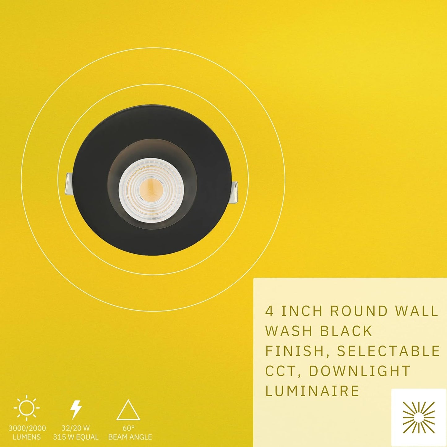 P-6479 4 Inch Round Wall Wash, Black Finish 32 Watts, 3000 Lumens 5CCT Recessed Light