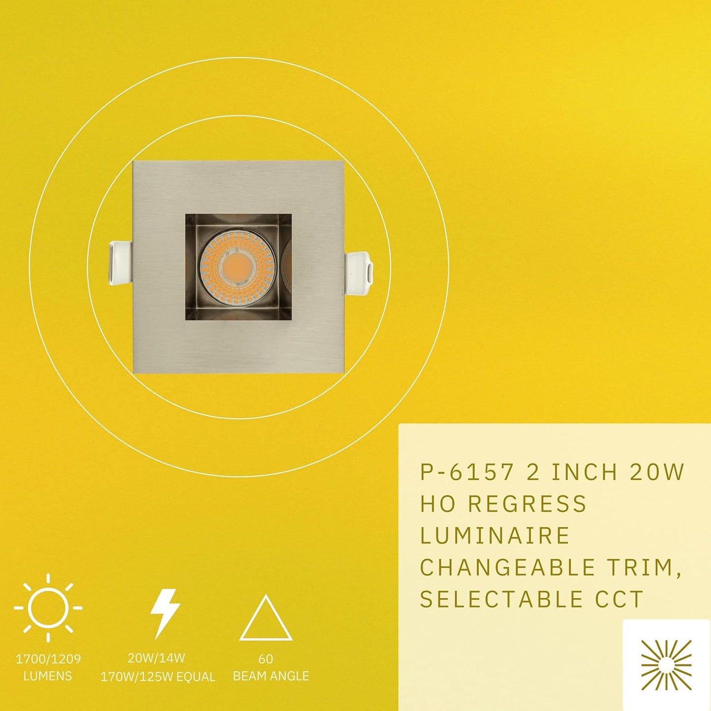 P-6157 2 Inch Brushed Nickel Square 20W 1700/1200 Lumens 5CCT Recessed Light