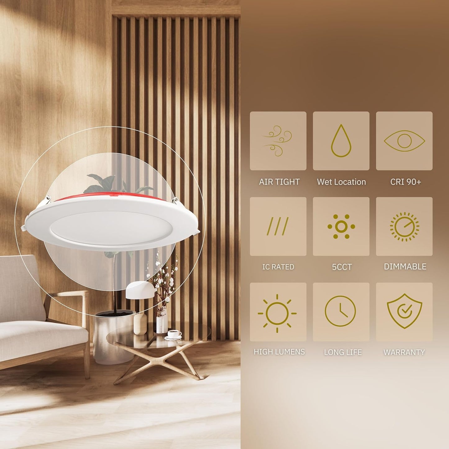 P-6193 6 Inch Round White 18W 1600 Lumens 5CCT Slim Light