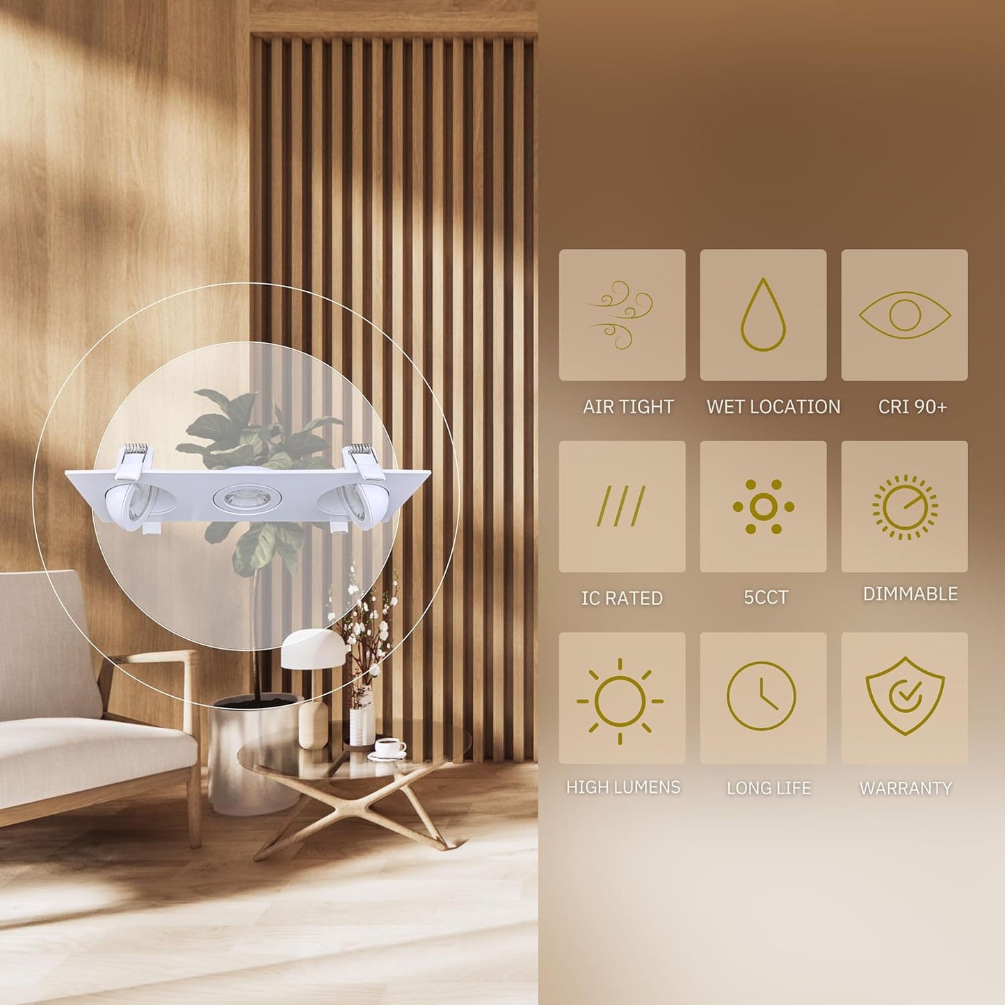 P-6543 3 Inch 3 Head Multiple Gimbal, White Finish 23 Watts, 2100 Lumens 5CCT Recessed Light