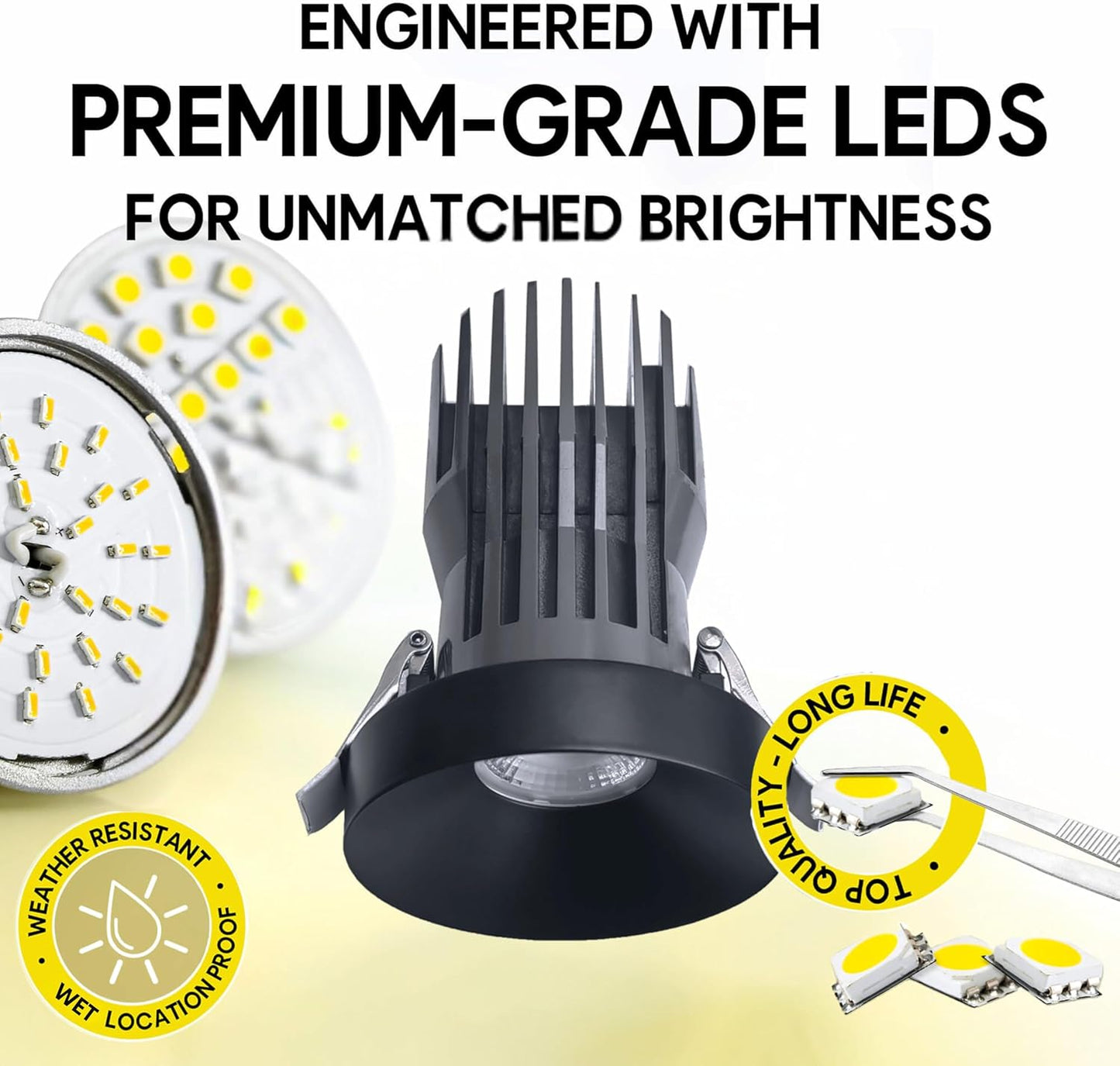 P-6955 3 inch Round Black 3/4 Inch Drop Trim HO Downlight Luminaire 15W=175W, 1400 Lumens, 5CCT
