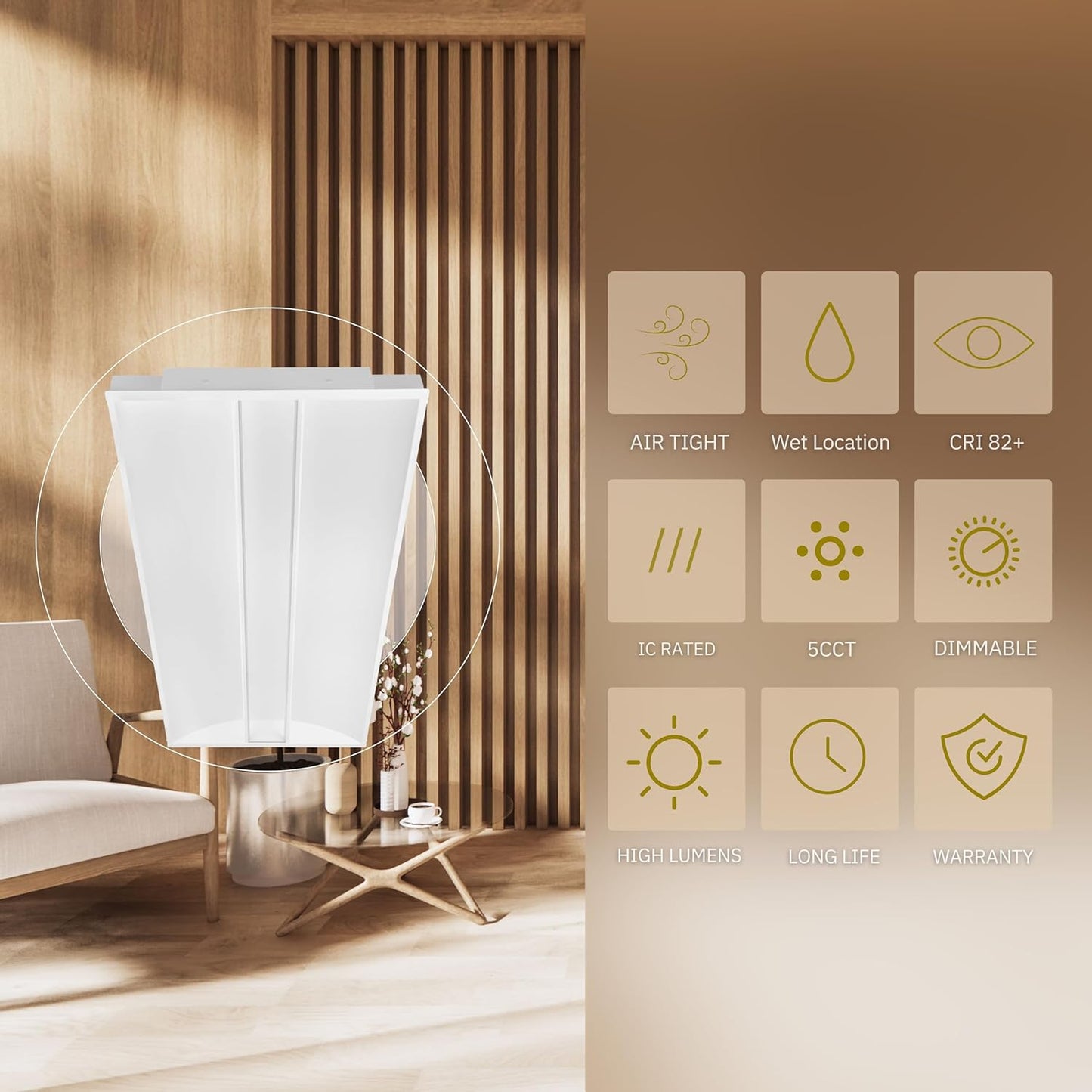 P-6111 2X4 Center Indirect White 50W/60W/72W 7780 Lumens 4CCT Troffer Panel