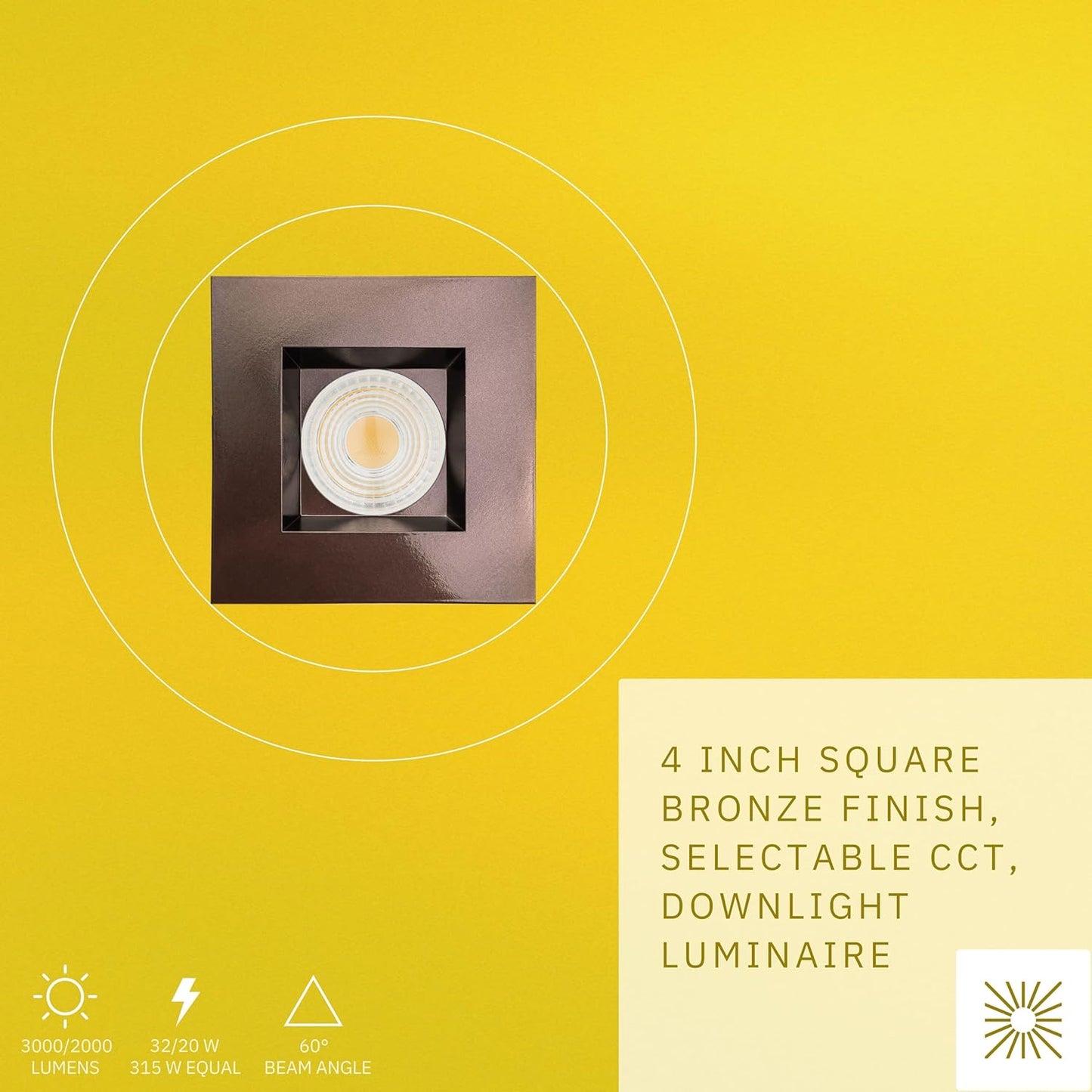 P-6483 4 Inch Square, Bronze Finish 32 Watts, 3000 Lumens 5CCT Recessed Light