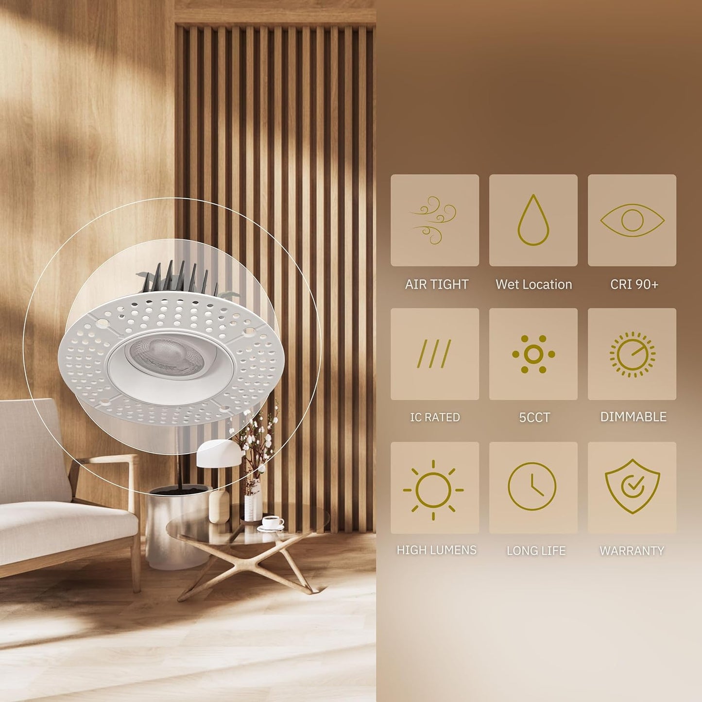 P-6162 3.5 Inch Trimless Round White 14W 1400 Lumens 5CCT Gimbal Light