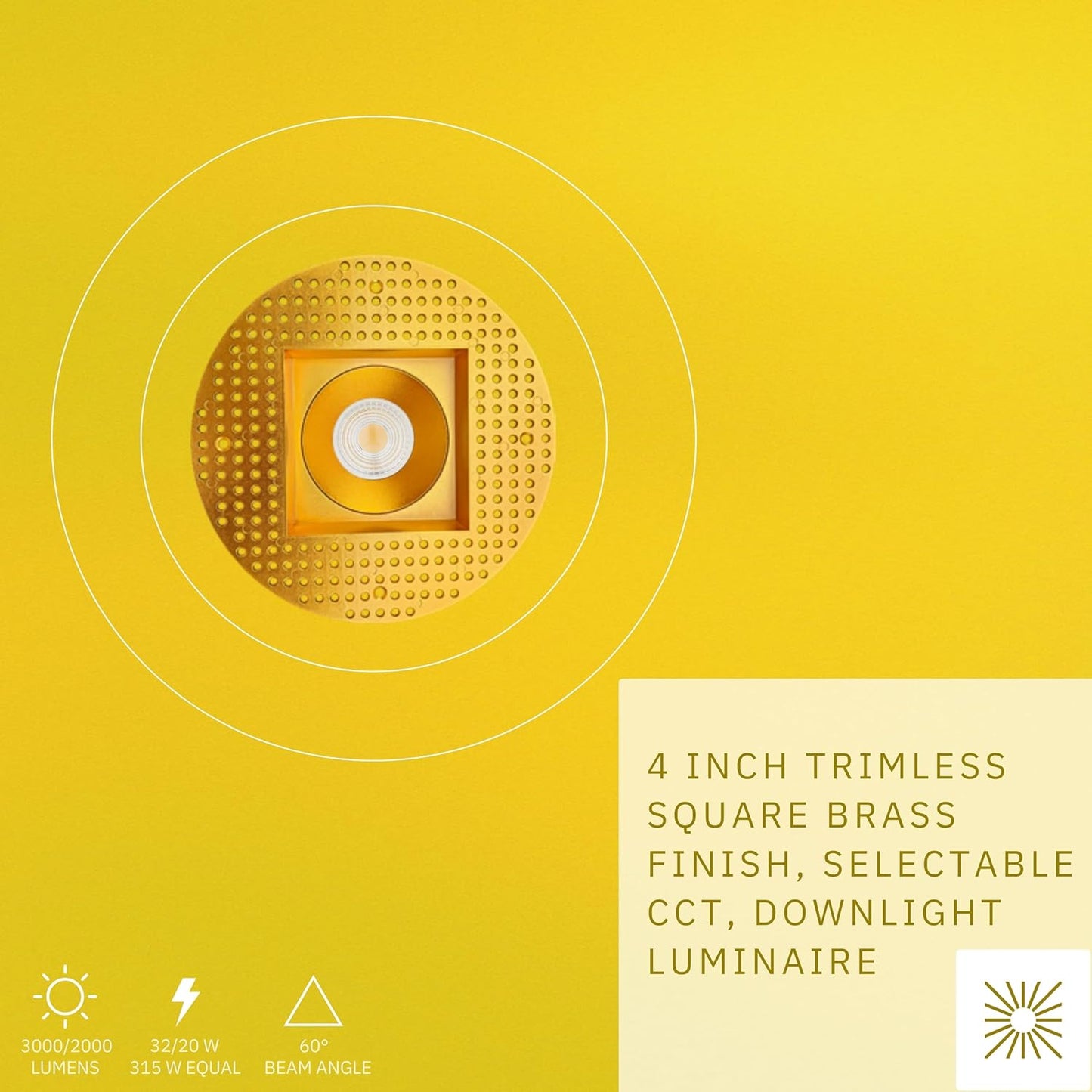 P-6471 4 Inch Trimless Square, Brass Finish 32 Watts, 3000 Lumens 5CCT Recessed Light