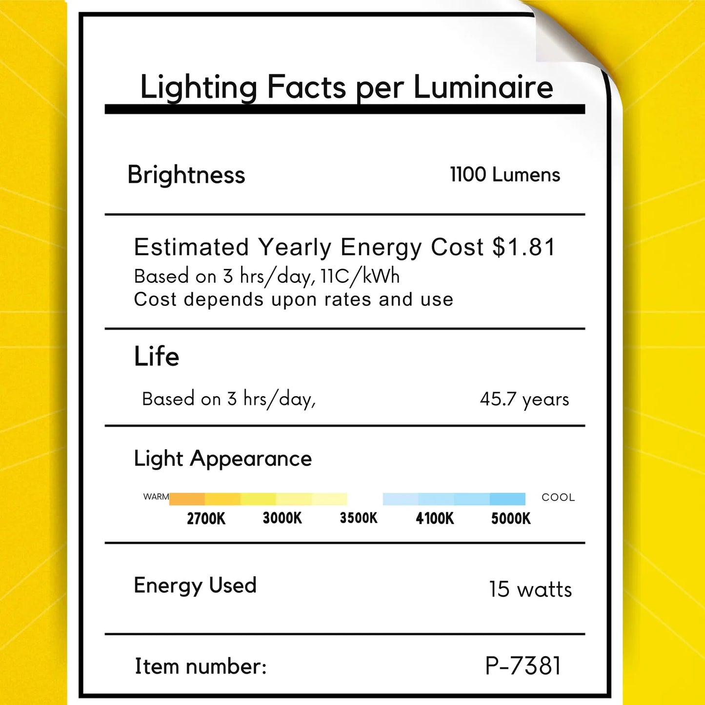 P-7381 1.5 Inch Trimless Single Head Square White HO, 15W, 1100 Lumens, 5CCT Recessed Light