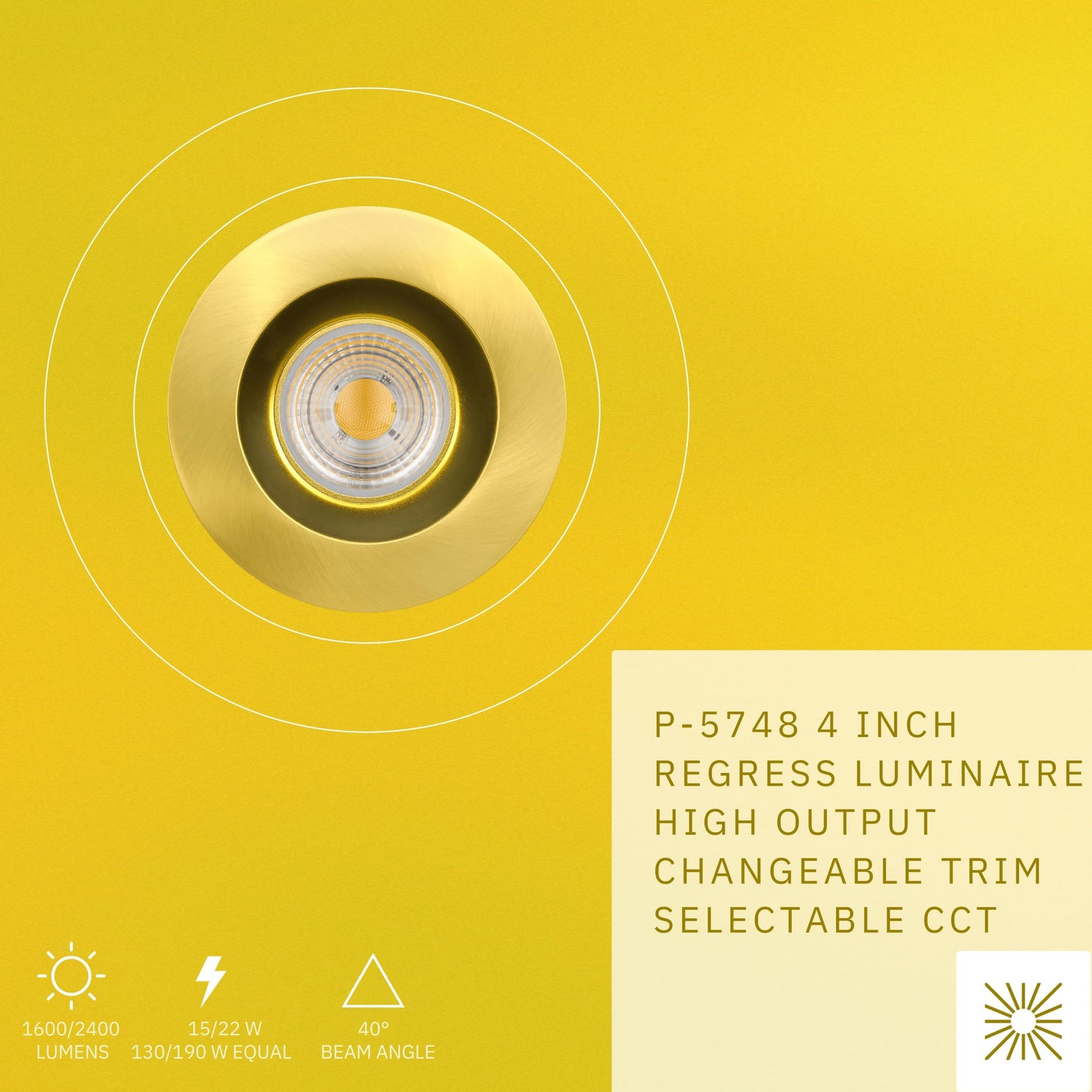 P-5748 4 Inch Round Brushed Brass 15/22W,1600/2400 Lumens 5CCT Recessed Light