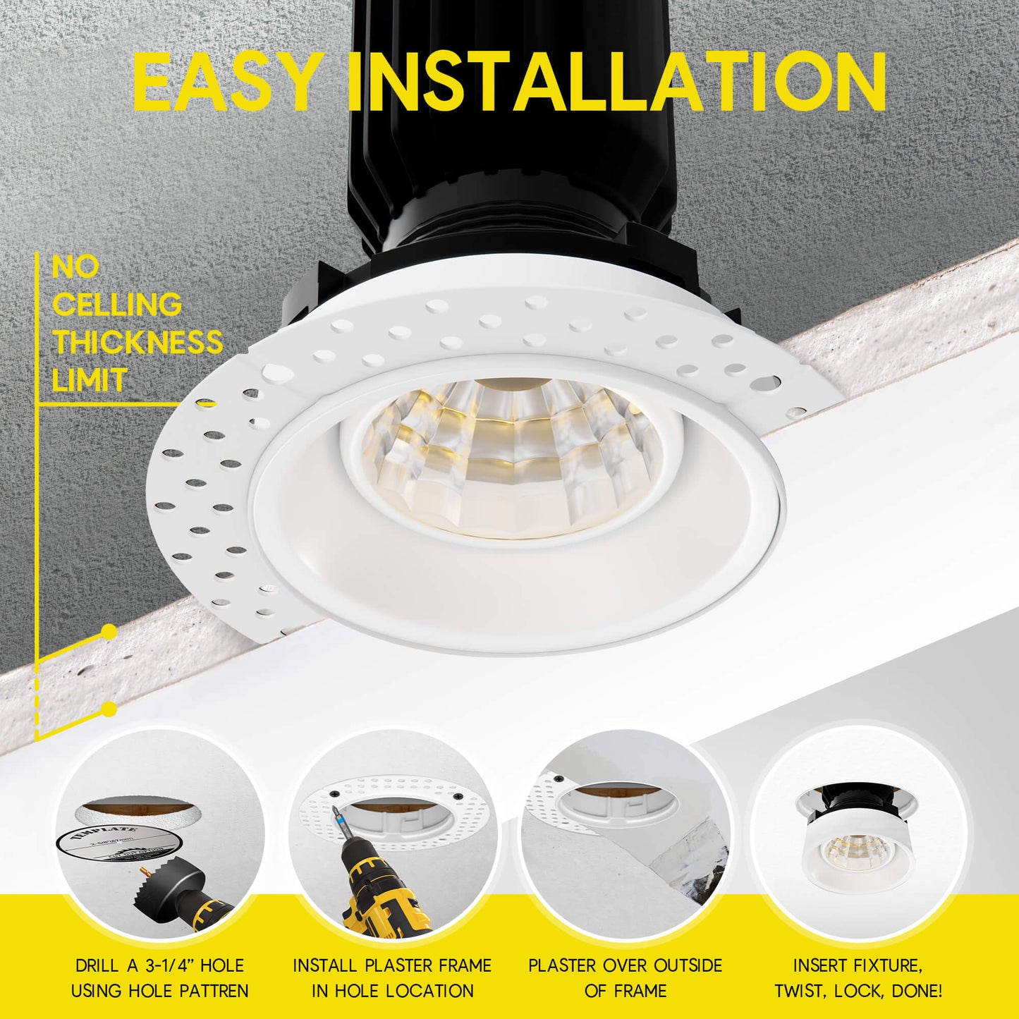 P-6160 3 Inch Trimless White Round 12W 1000 Lumens 5CCT Gimbal Light