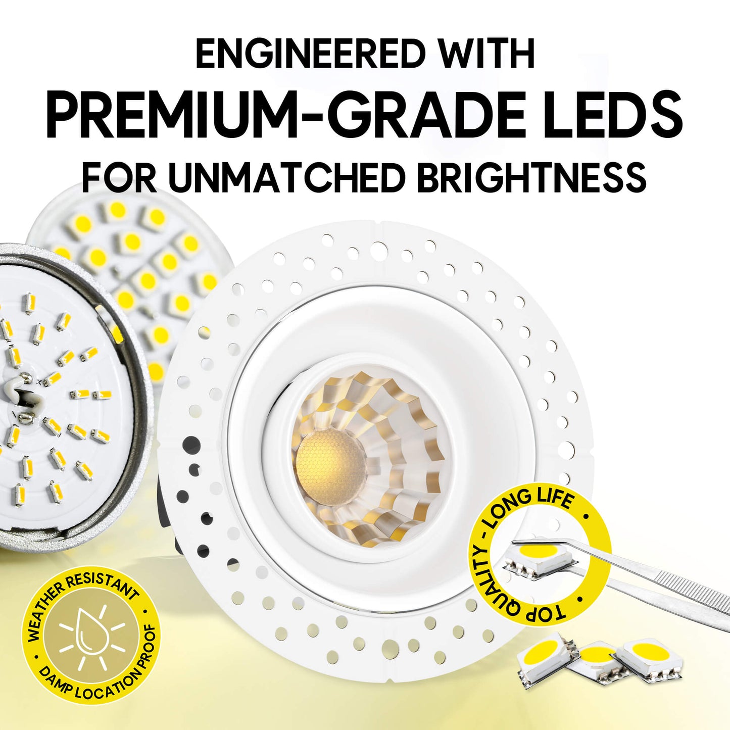 P-6160 3 Inch Trimless White Round 12W 1000 Lumens 5CCT Gimbal Light