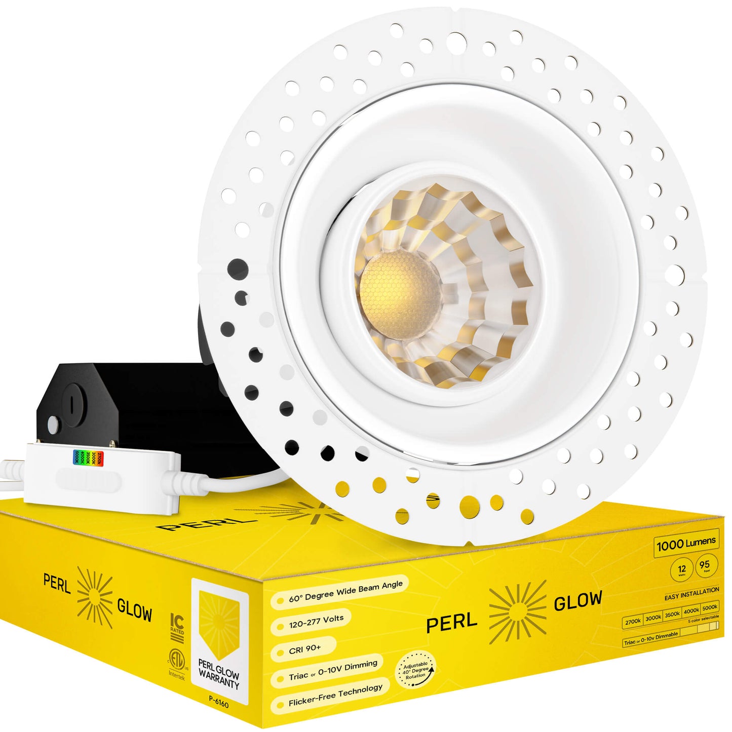 P-6160 3 Inch Trimless White Round 12W 1000 Lumens 5CCT Gimbal Light