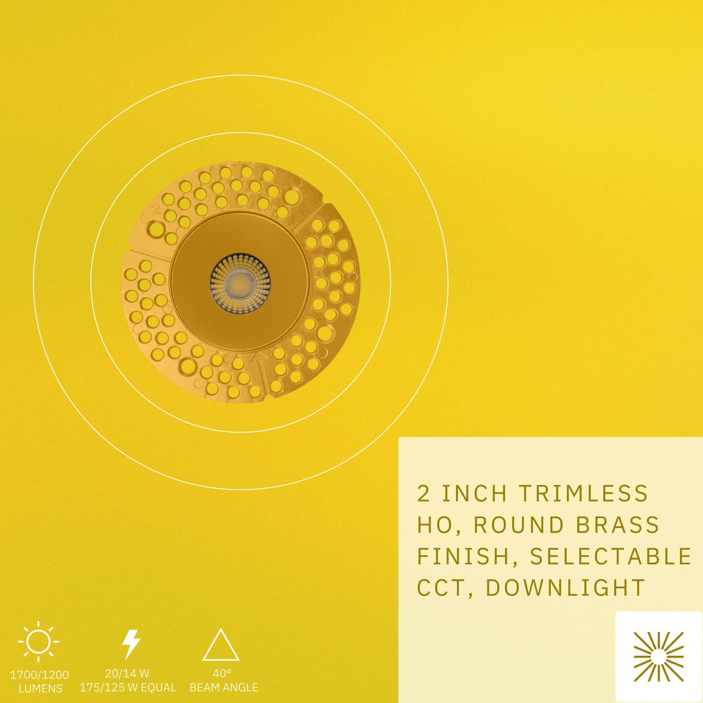 P-6415 2 Inch Trimless Round, Brass Finish 14/20W, 1200/1700 Lumens 5CCT Recessed Light