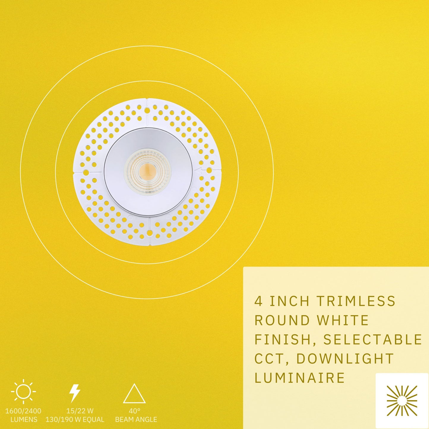 P-6435 4 Inch Trimless Round, White Finish 15/22W,1600/2400 Lumens 5CCT Recessed Light