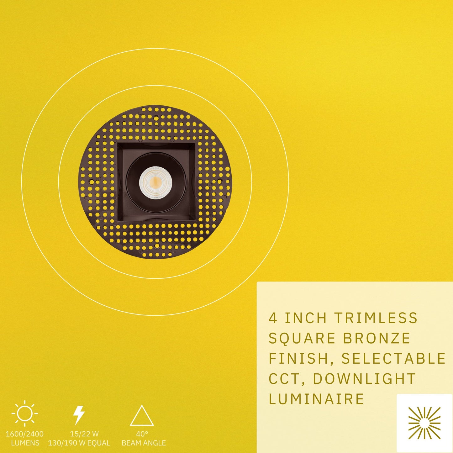 P-6443 4 Inch Trimless Square, Bronze Finish 15/22W,1600/2400 Lumens 5CCT Recessed Light
